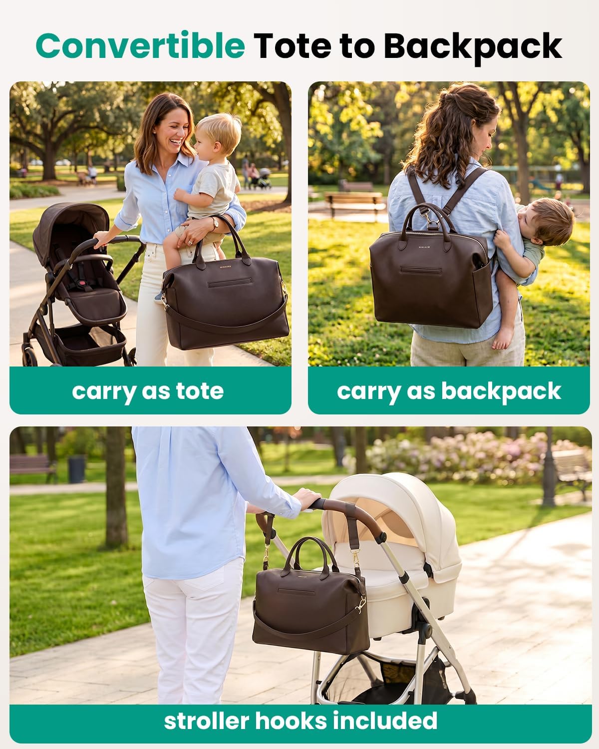 MINKARS Bolsa de pañales moderna - Bolsa de hospital de cuero vegan...