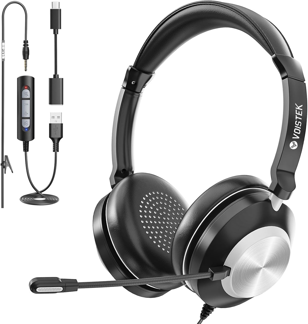 Voistek Auriculares USB con micrófono para PC y laptop, auriculares...