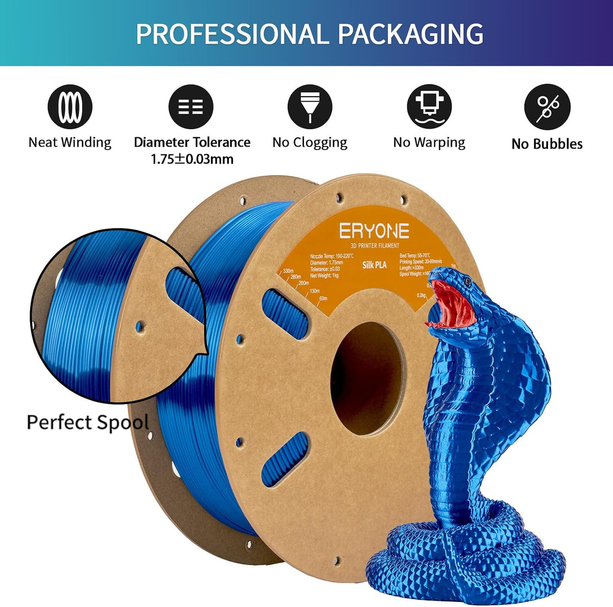 ERYONE Filamento PLA de seda para impresora 3D de 0.069 in +\/- 0.0...