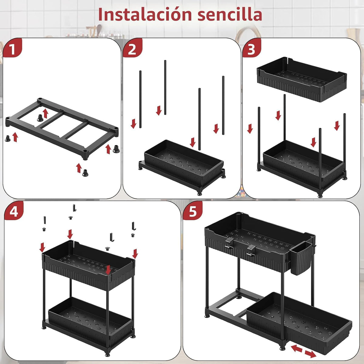 Sevenblue Paquete de 4 organizadores de 2 niveles para debajo del f...