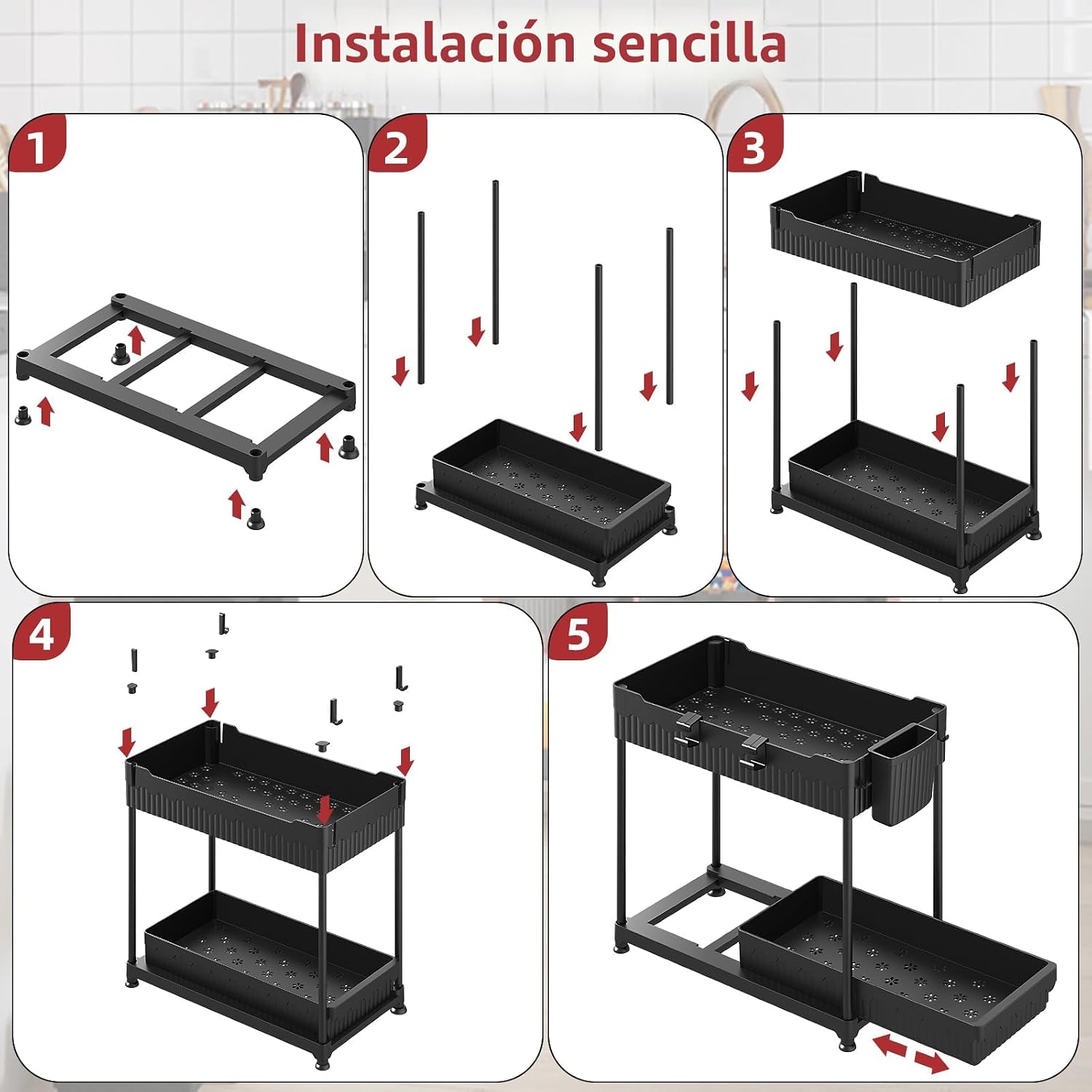 Sevenblue Paquete de 4 organizadores de 2 niveles para debajo del f...