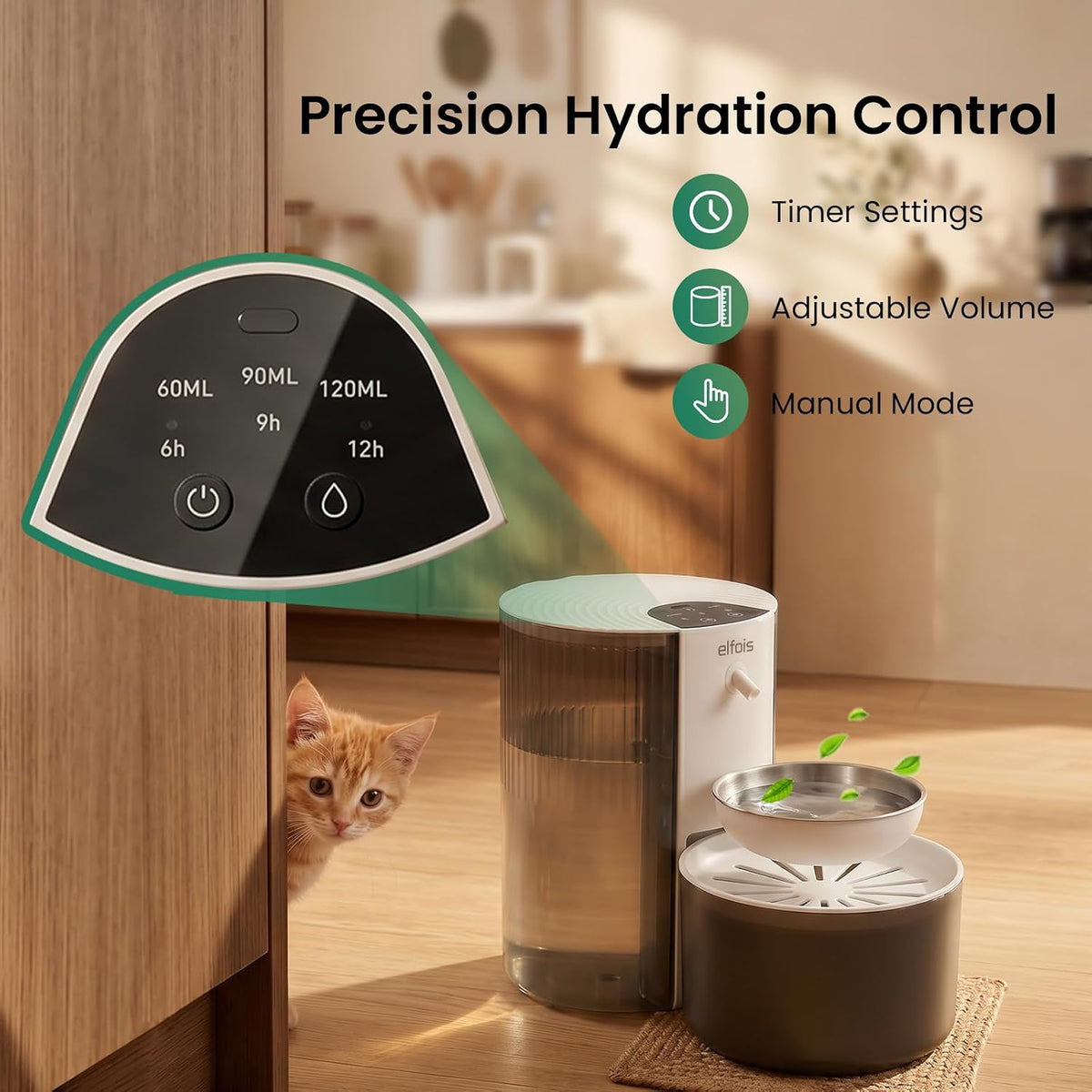 Elfois Fuente de agua para gatos sin filtro, dispensador de agua re...
