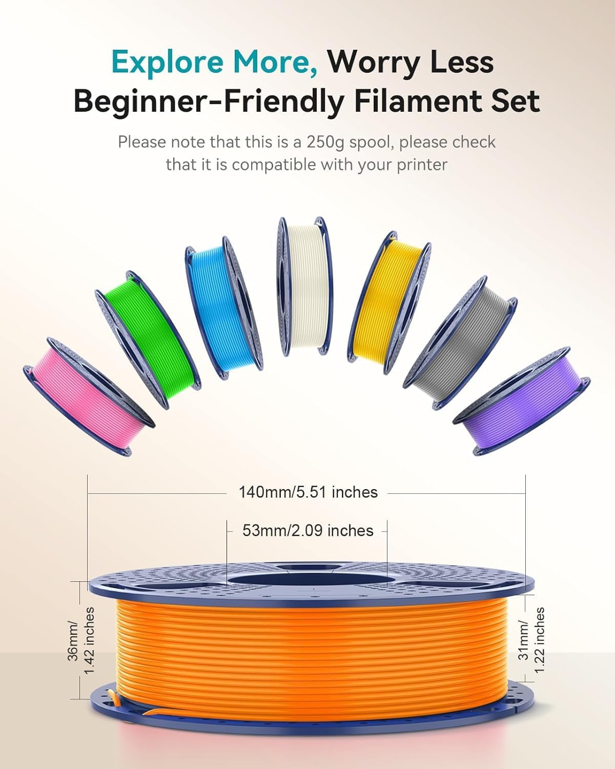 SUNLU PLA+ 2.0 Filamento de 0.07 in, paquete de carrete de 8.82 oz...