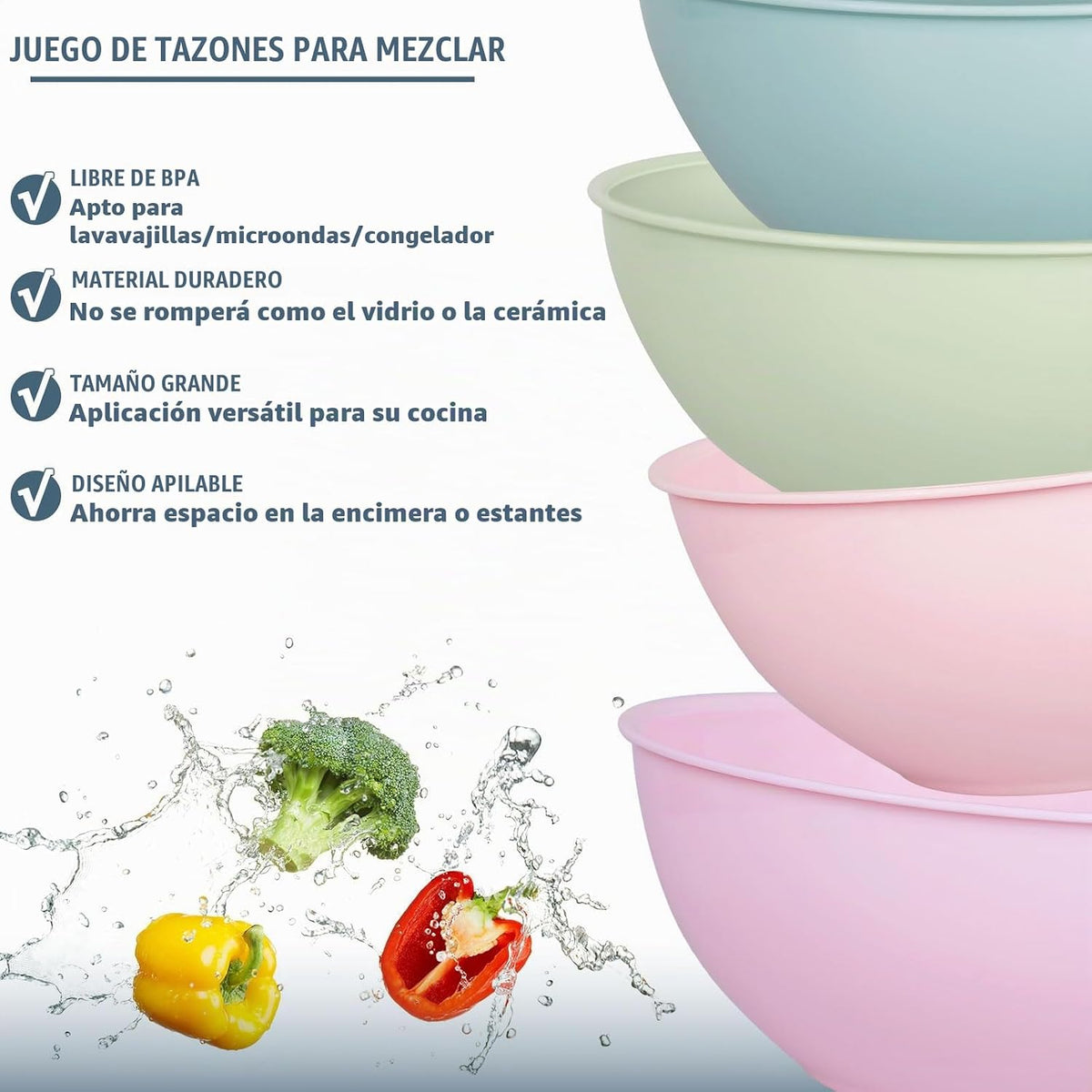Greentainer Juego de 4 cuencos de plástico para mezclar, cuencos li...