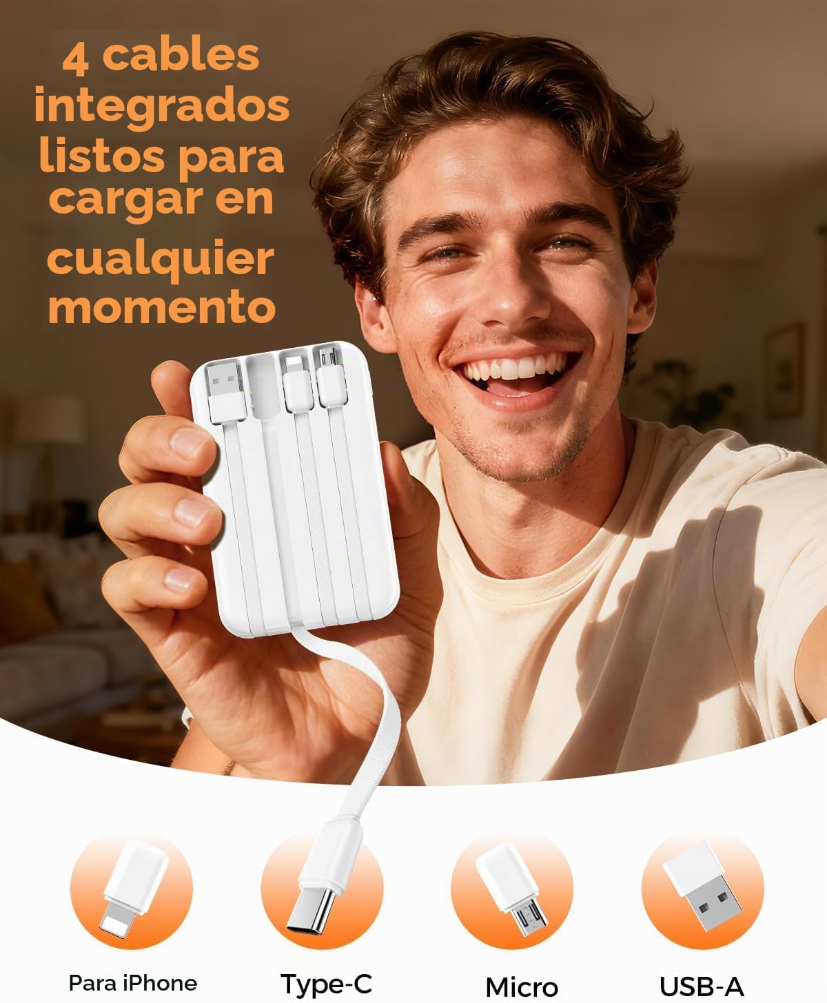 Zmmyuluo Cargador portátil 10000mAh con 4 cables incorporados 40% m...