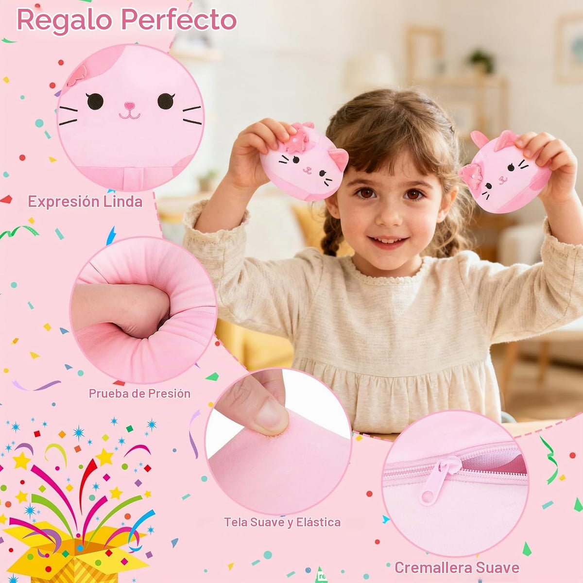 5 piezas de peluche de gato Sakura rosa, familia de animales de pel...