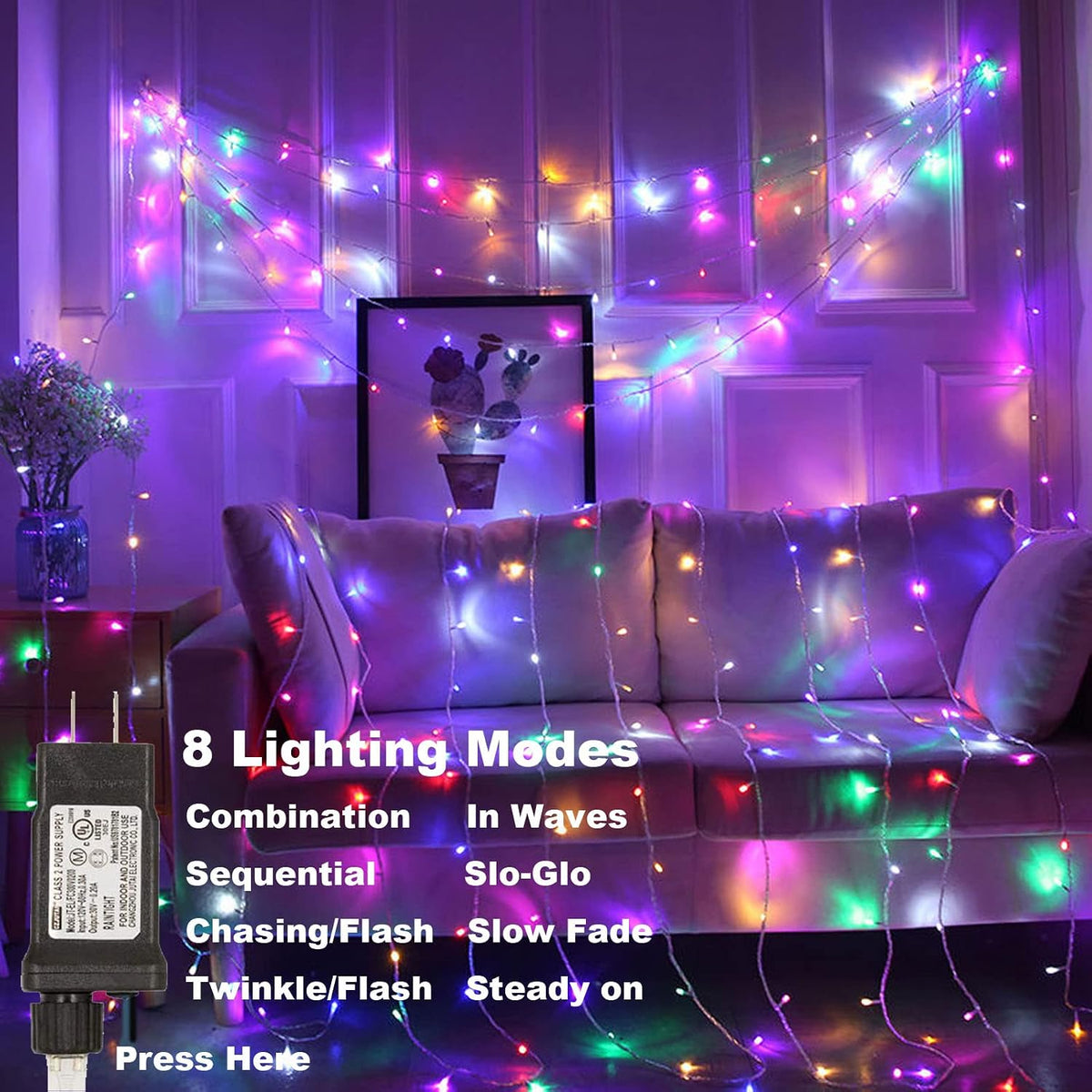 VTECHOLOGY 66 pies 200 LED multicolor árbol de Navidad luces cadena...