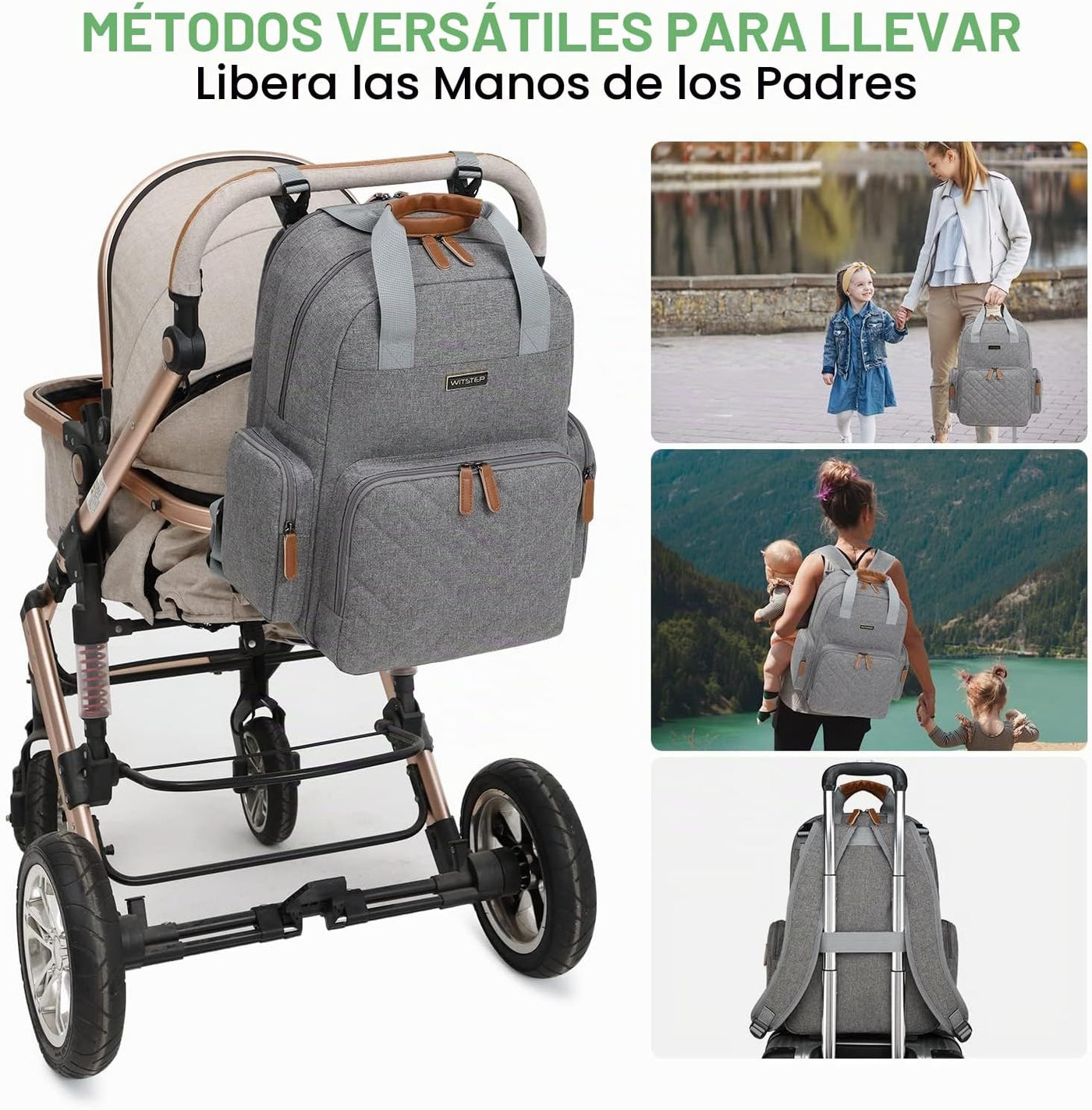 WITSTEP Mochila para pañales con cambiador, organizador de bolsas d...