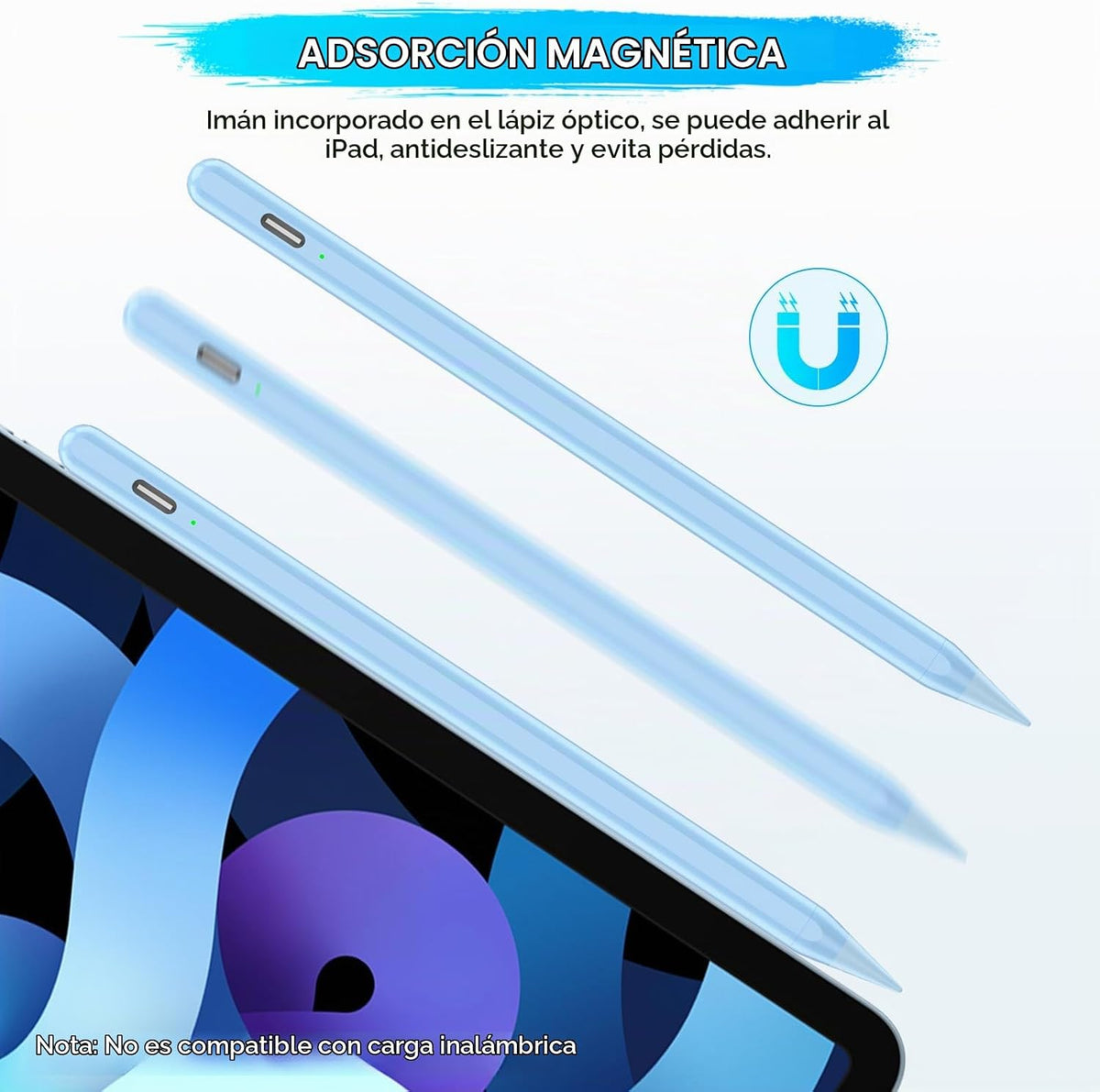 Lápiz capacitivo para iPad A16\/10ª\/9ª Generación, Carga rápida de...