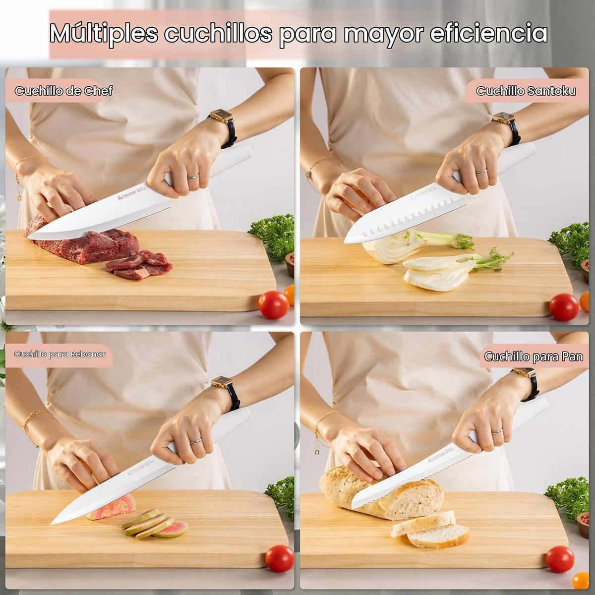 Astercook - Juego de cuchillos con bloque y afilador, juego de cuch...