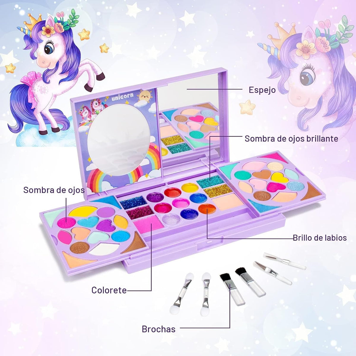 Tomons Kit de maquillaje para niños para niñas, juego de belleza de...