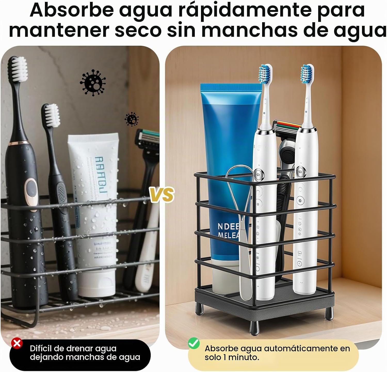 Portacepillos de dientes con alfombrilla de secado rápido, diatomit...