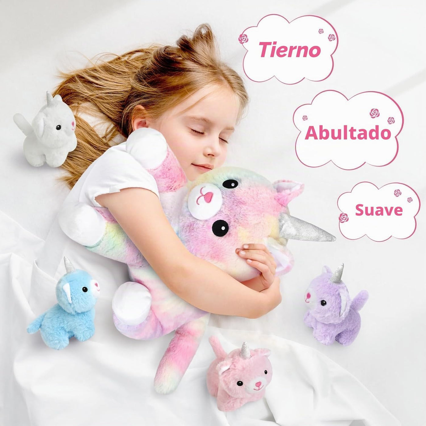 KMUYSL - Juguete de peluche con 4 bebés, diseño de unicornio y gato...