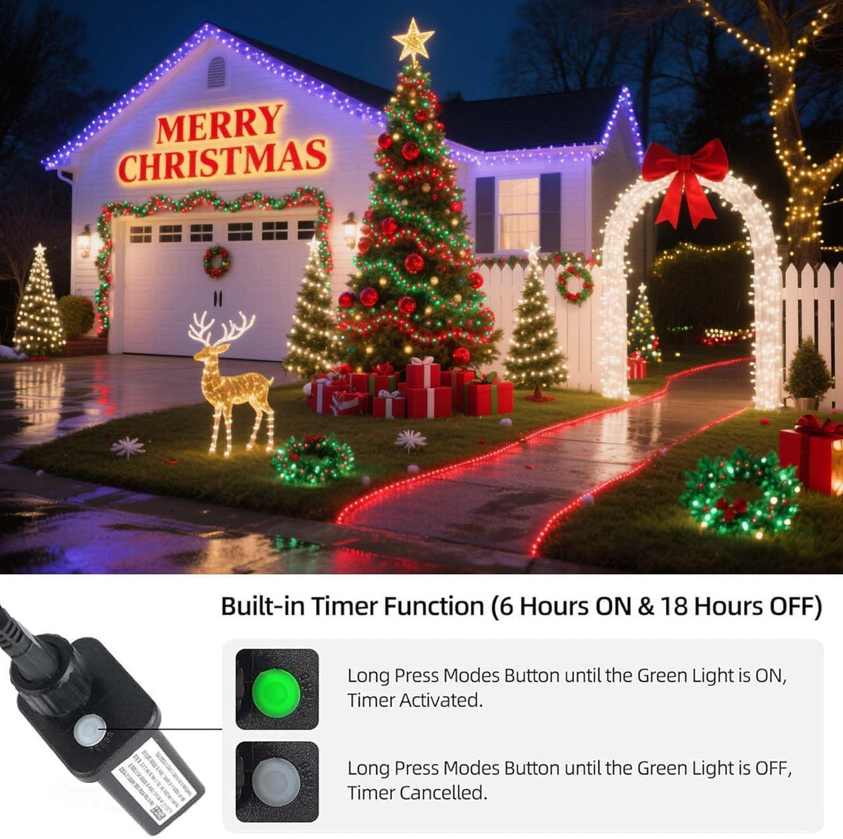 VTECHOLOGY 500 luces LED rojas y verdes para árbol de Navidad al ai...