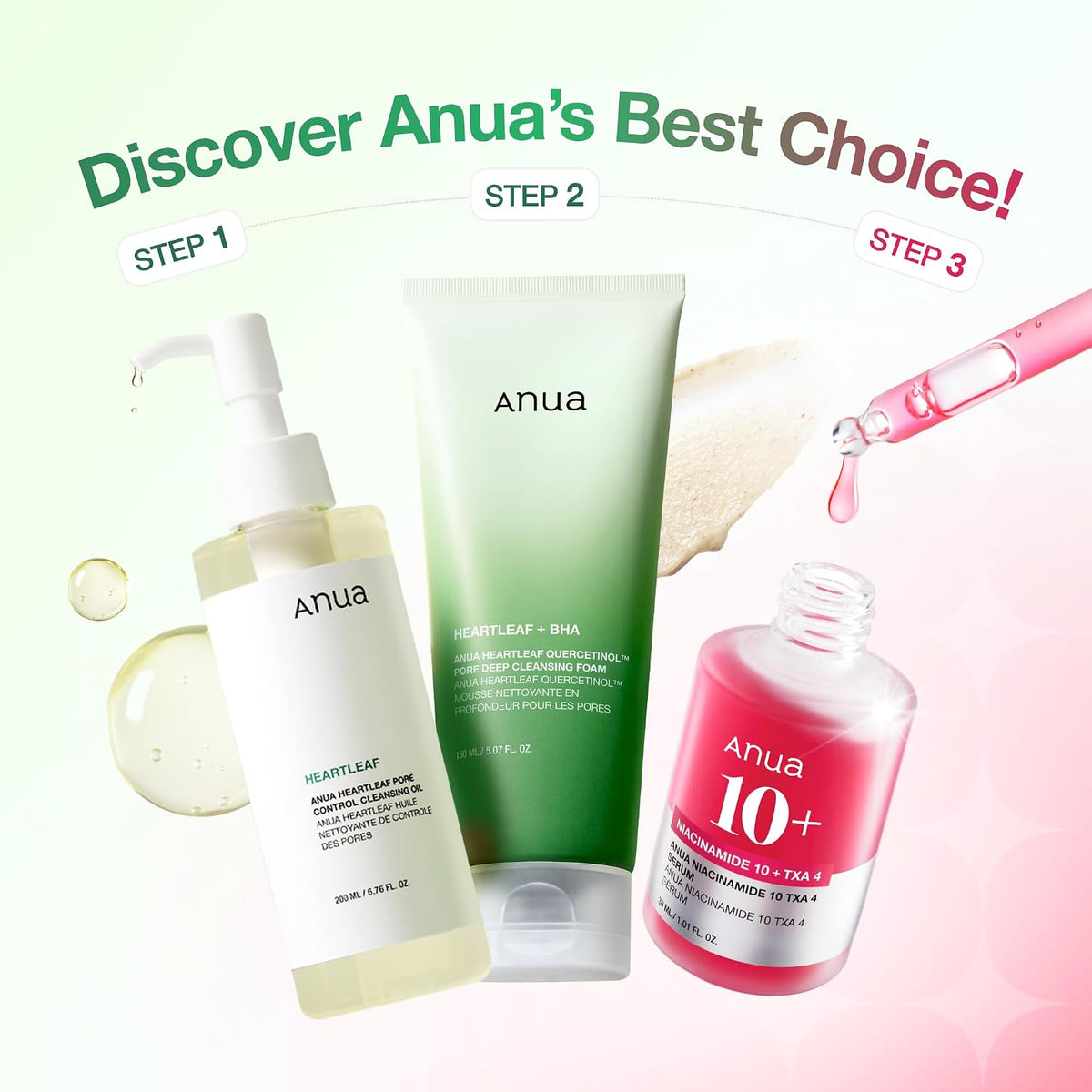 Kit para principiantes de piel de vidrio de 3 pasos Anua | Limpiado...