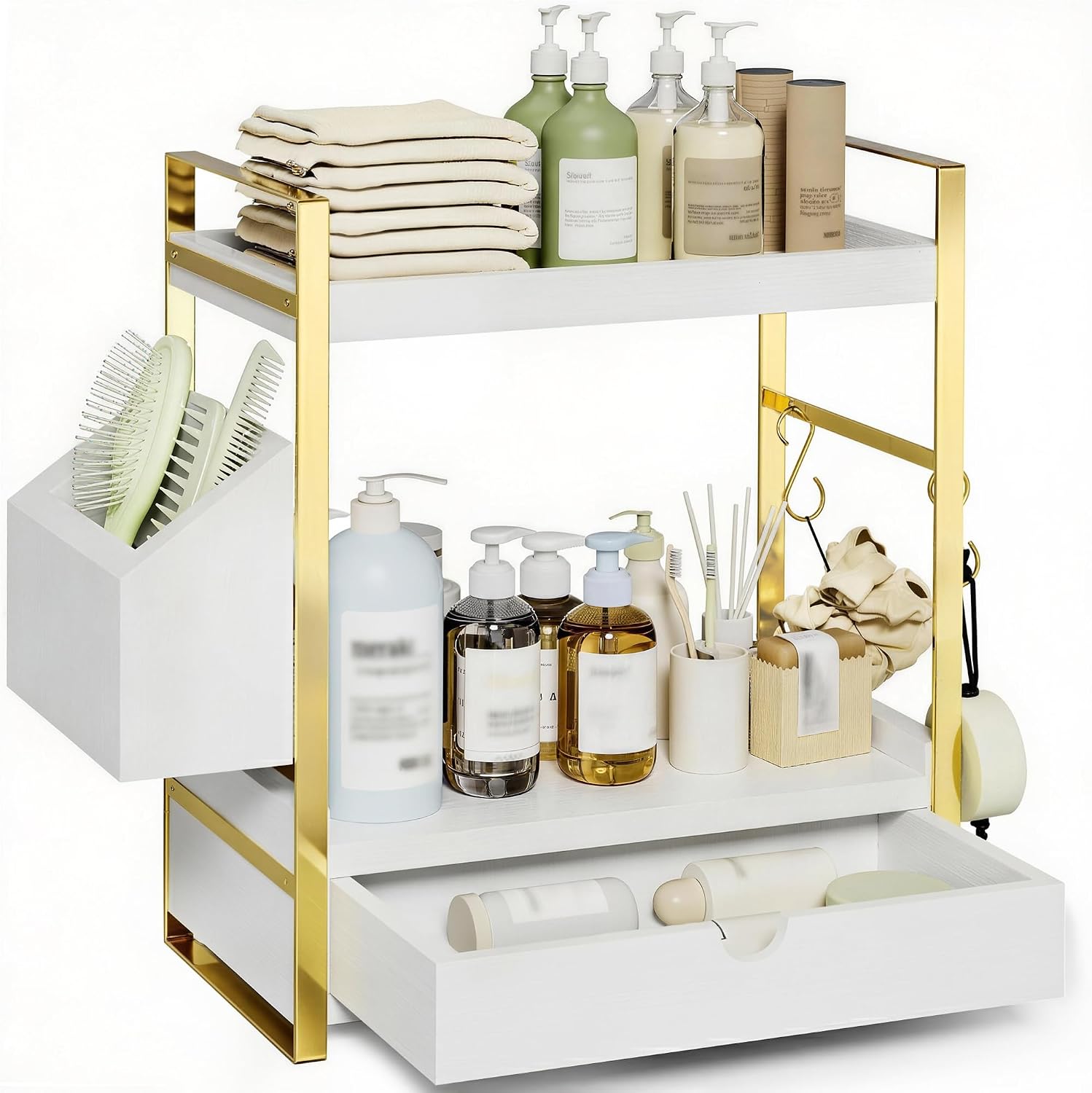 Organizador de mostrador de baño de 2 niveles, estante de tocador d...