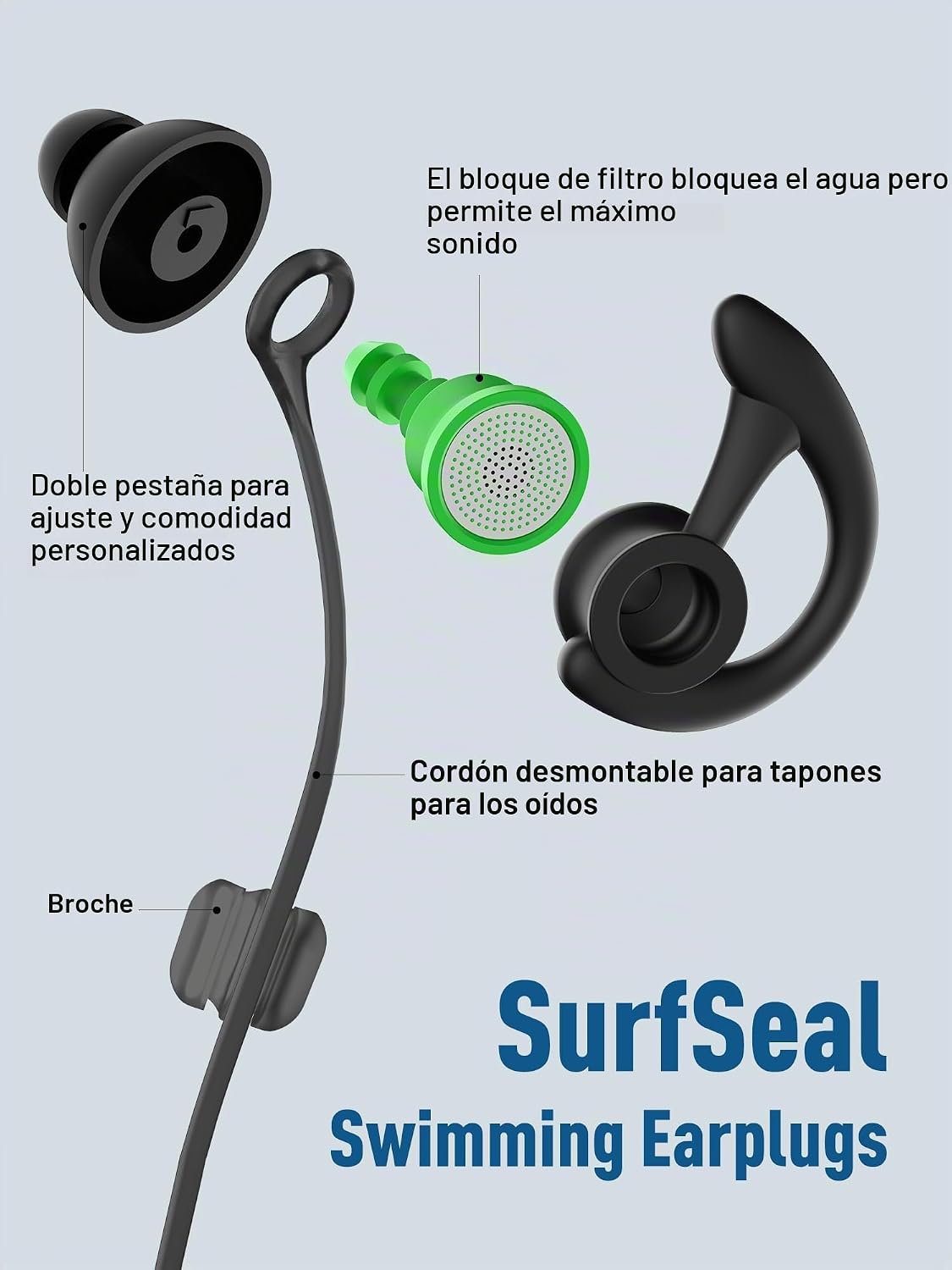 Hearprotek Tapones para los oídos de nadador, 1 par de protección a...