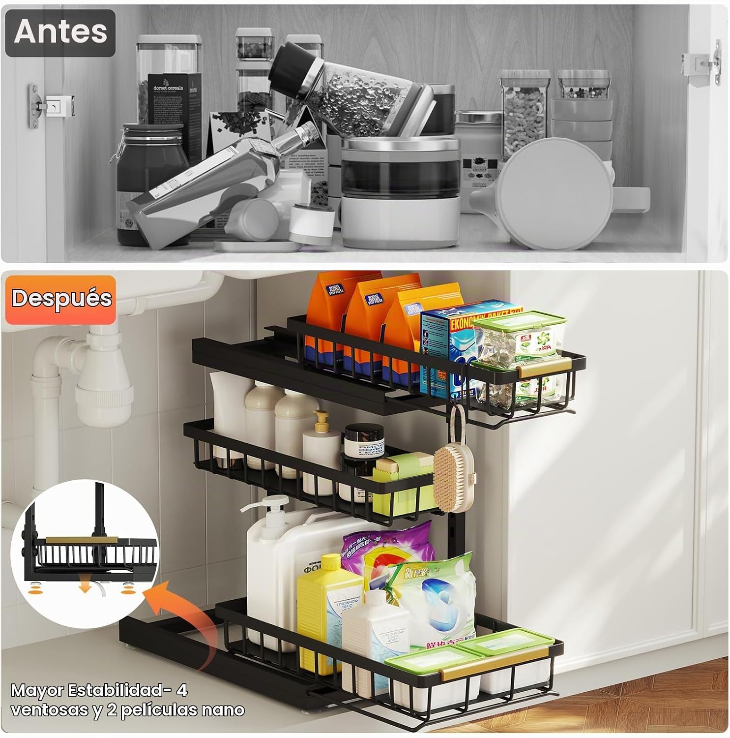 Organizador y almacenamiento debajo del fregadero para baño y cocin...