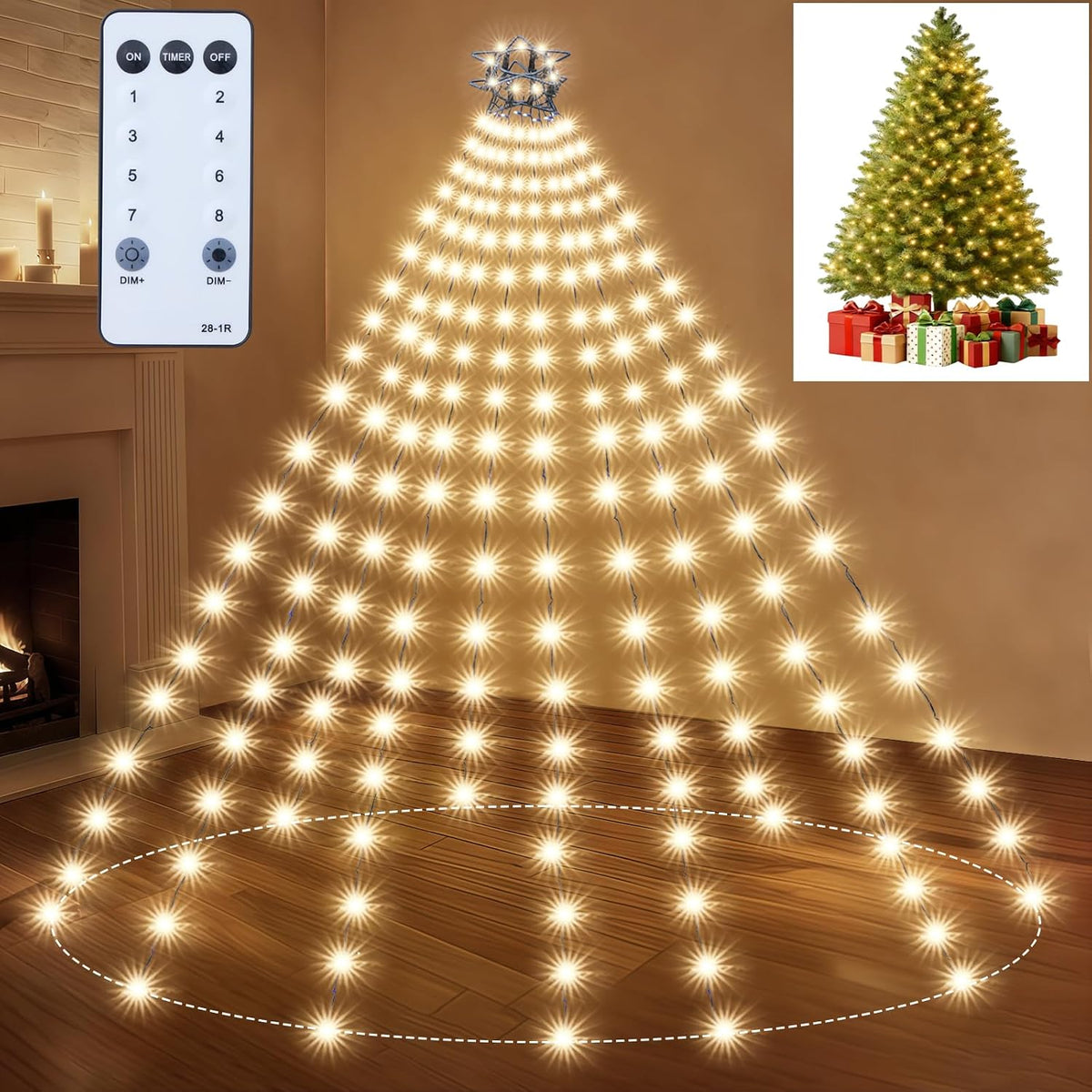 Luces de árbol de Navidad, luces blancas cálidas de Navidad para in...