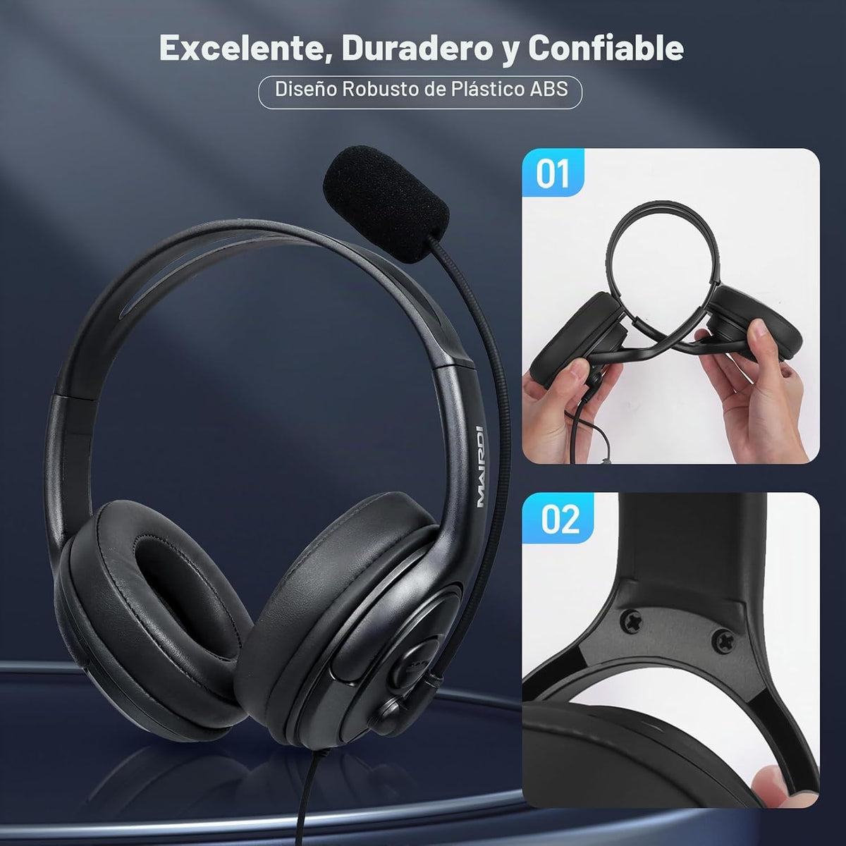 MAIRDI Auriculares USB con micrófono para PC, auriculares de comput...