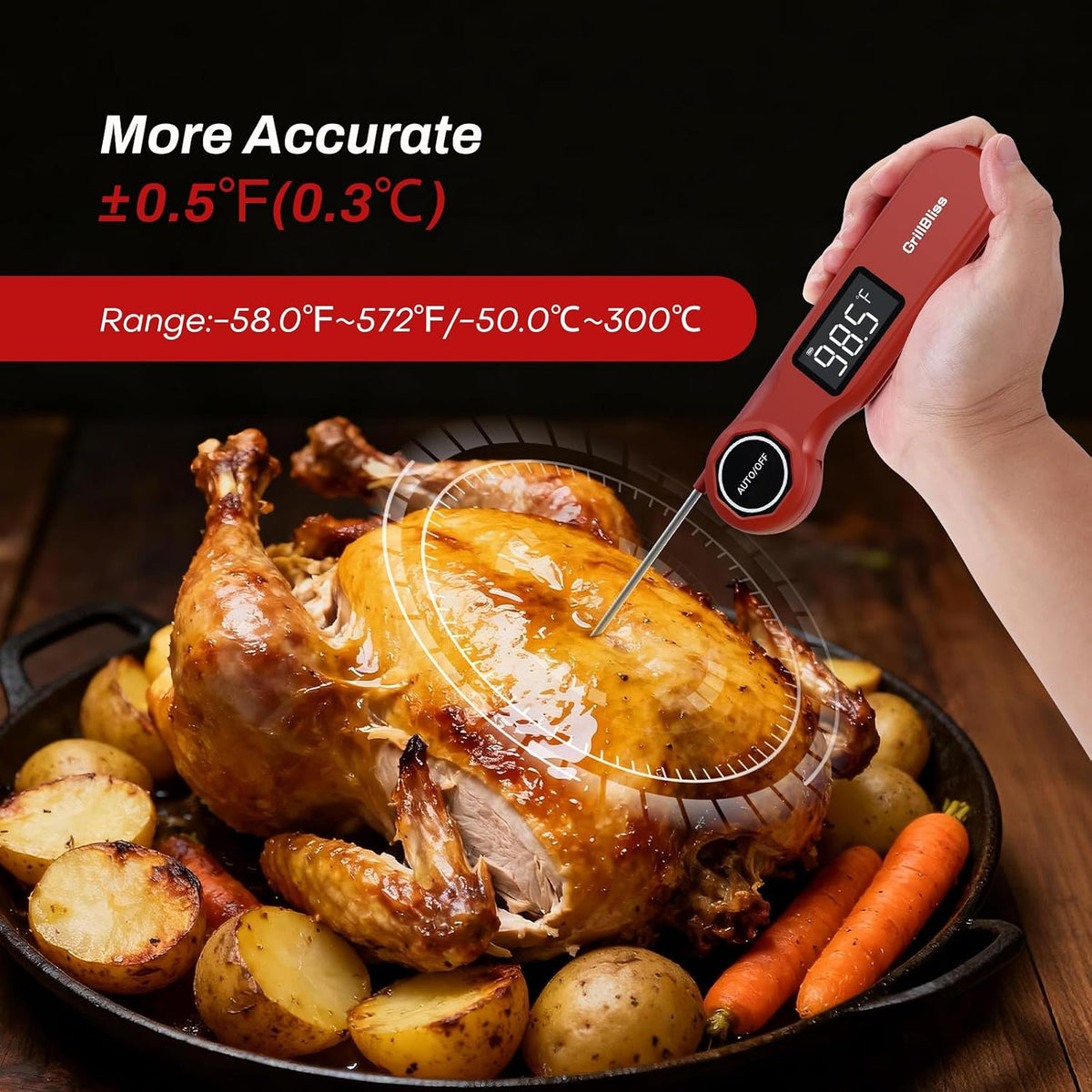 Termómetro para carne de lectura instantánea, GrillBliss USB-C, ter...