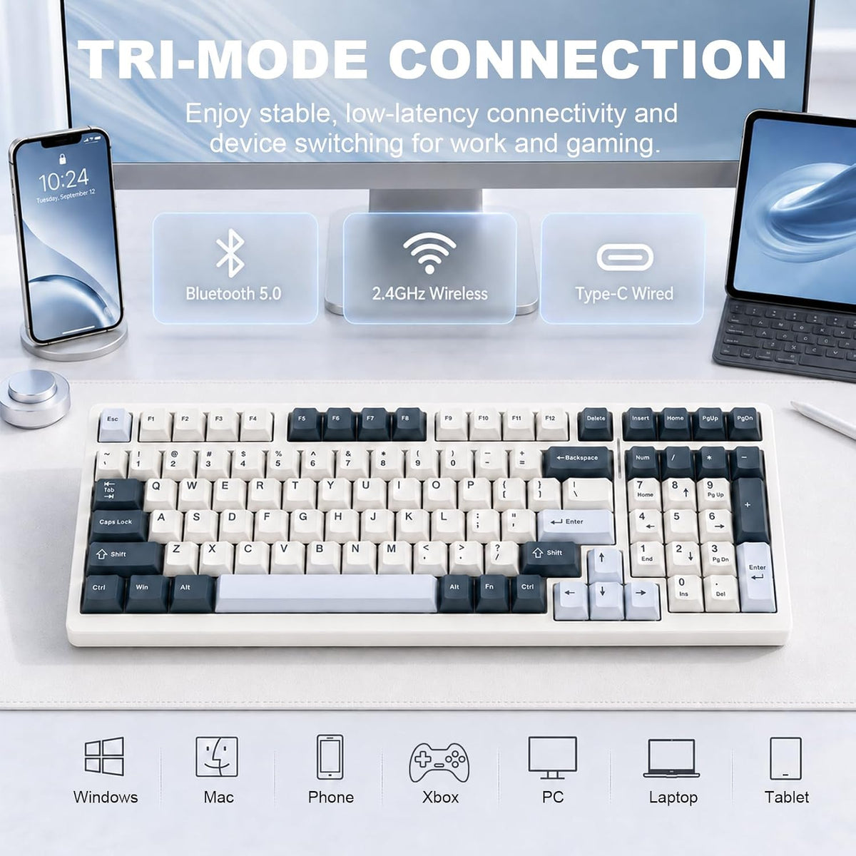 VGN Teclado mecánico inalámbrico para juegos S99, teclas de tres mo...