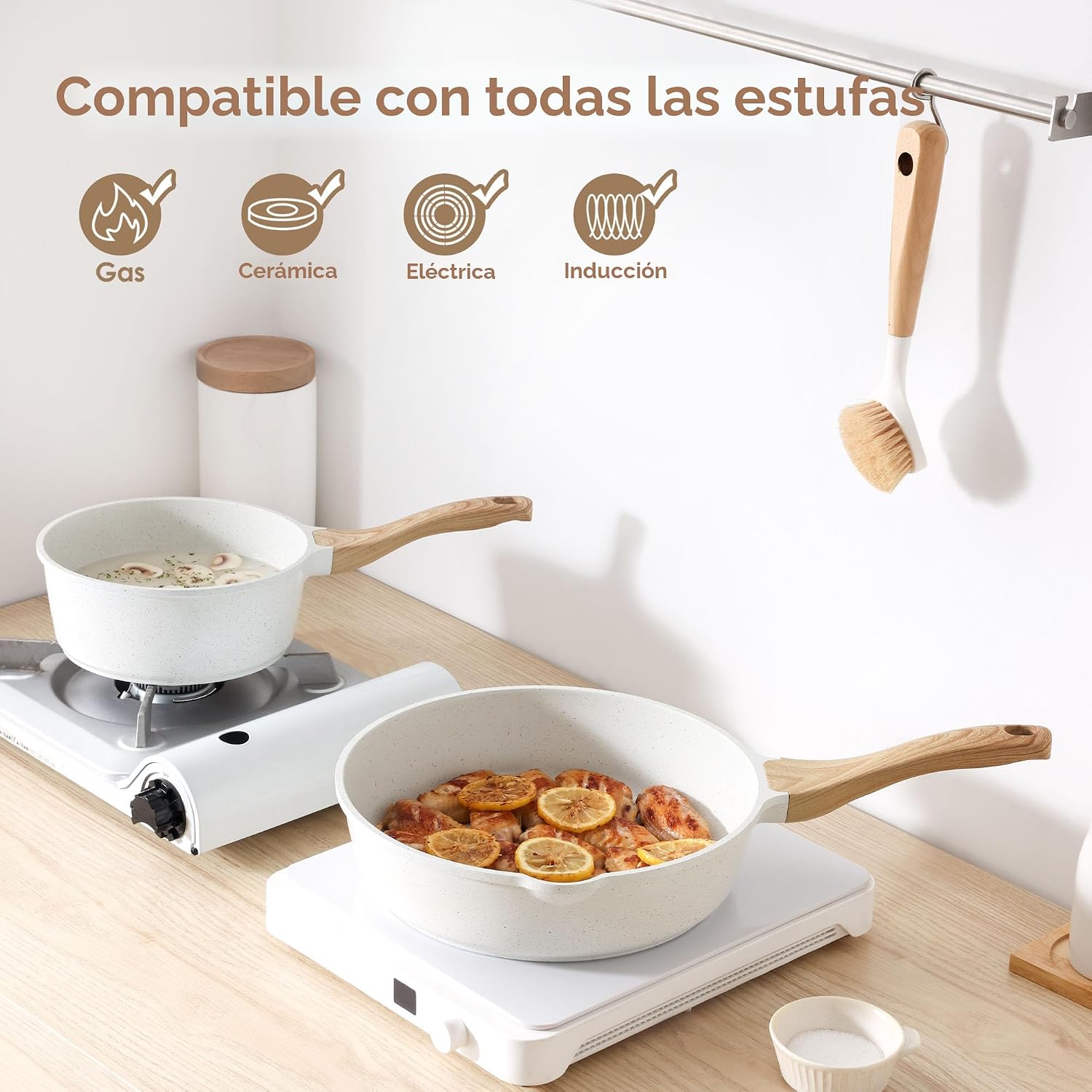 SENSARTE Juego de utensilios de cocina de cerámica antiadherente de...