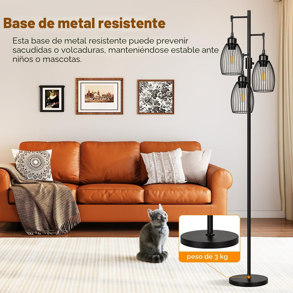 Lámpara de pie regulable, 3 bombillas LED Edison de 800LM incluidas...
