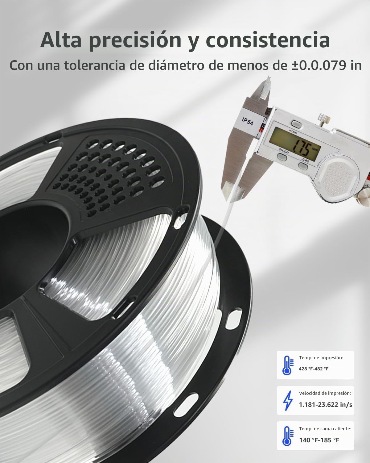 XZN - Filamento PETG de 0.069 pulgadas para impresora 3D, transpare...