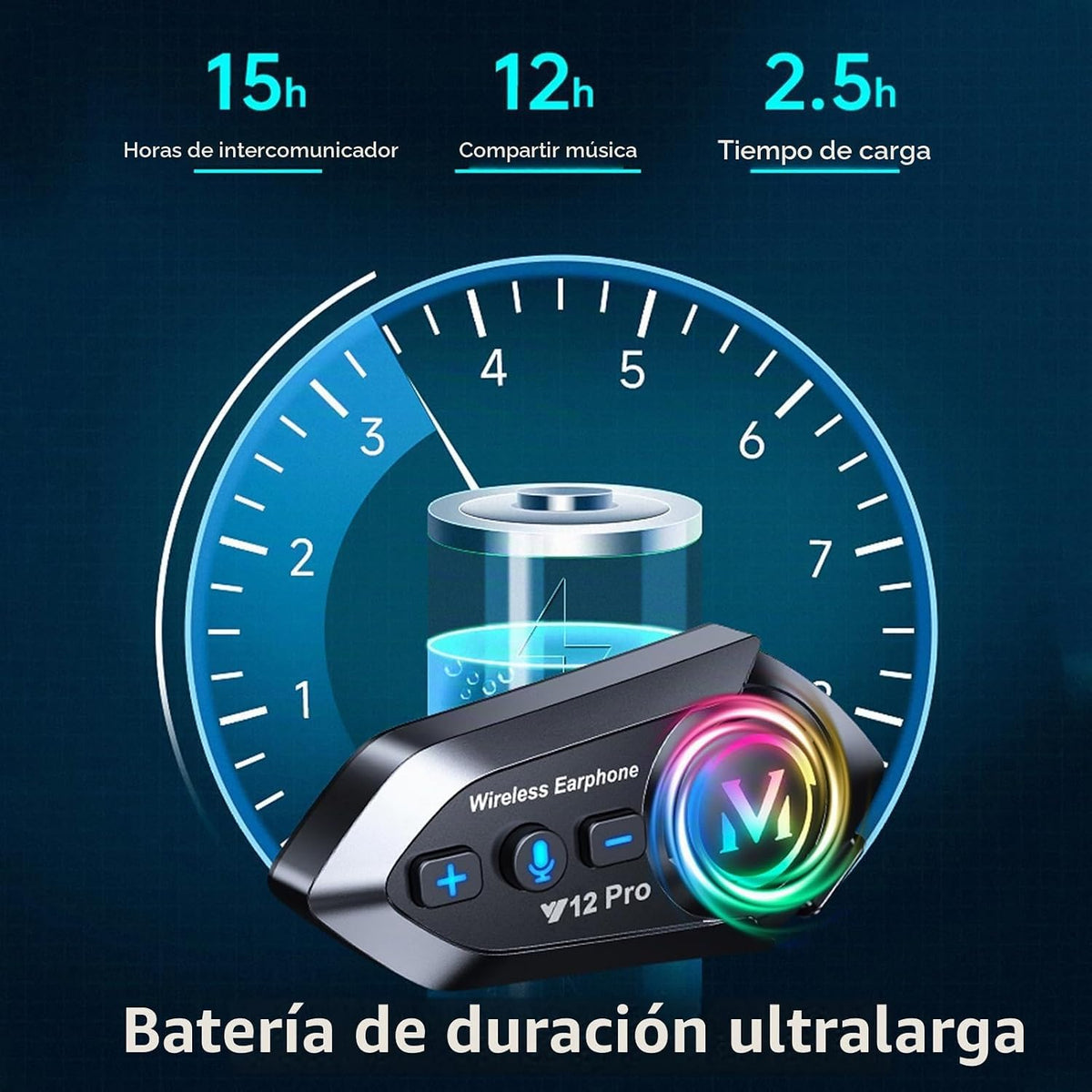 Intercomunicador para motocicleta, paquete de 2 auriculares Bluetoo...
