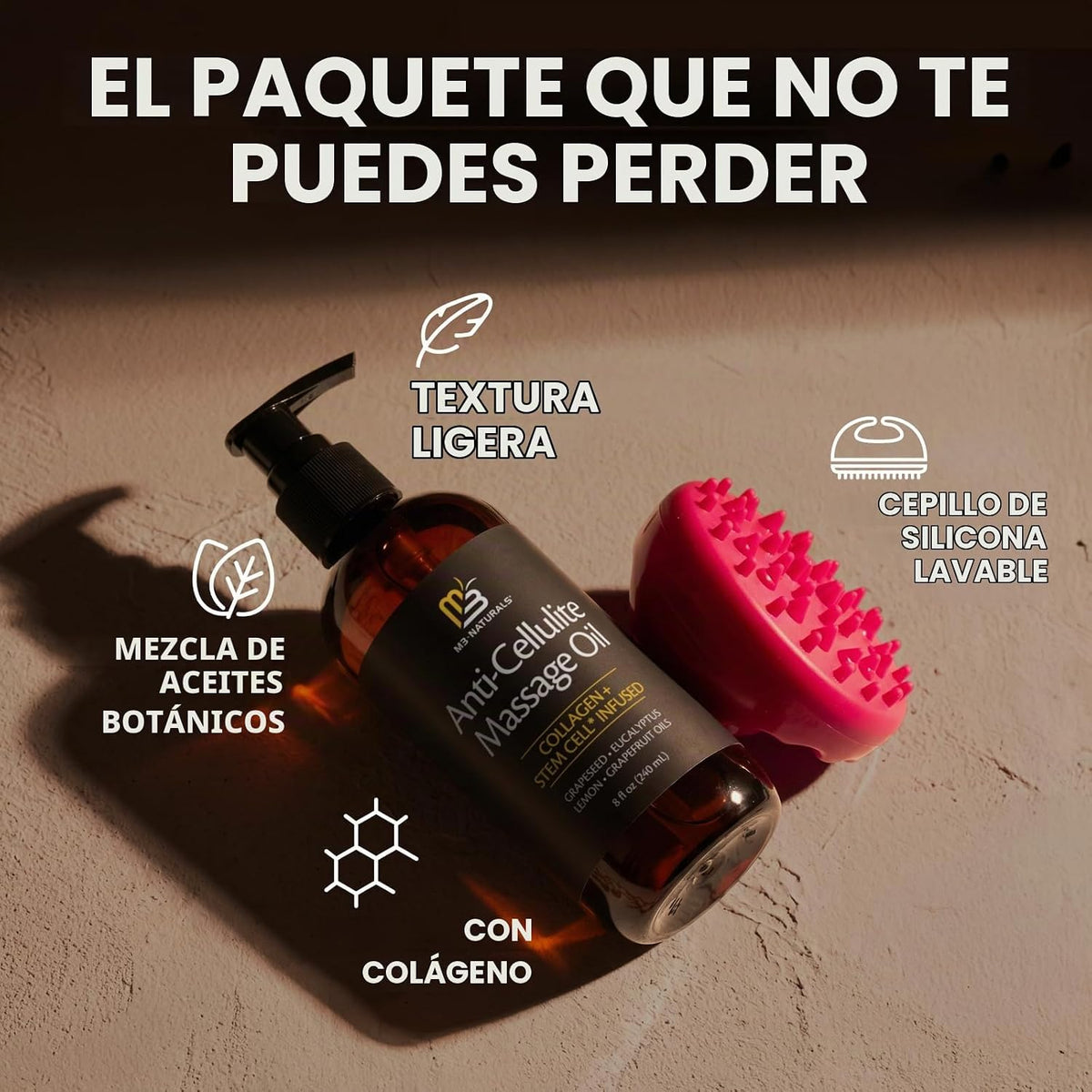 Kit de cepillo corporal de silicona y aceite de masaje anticelulíti...