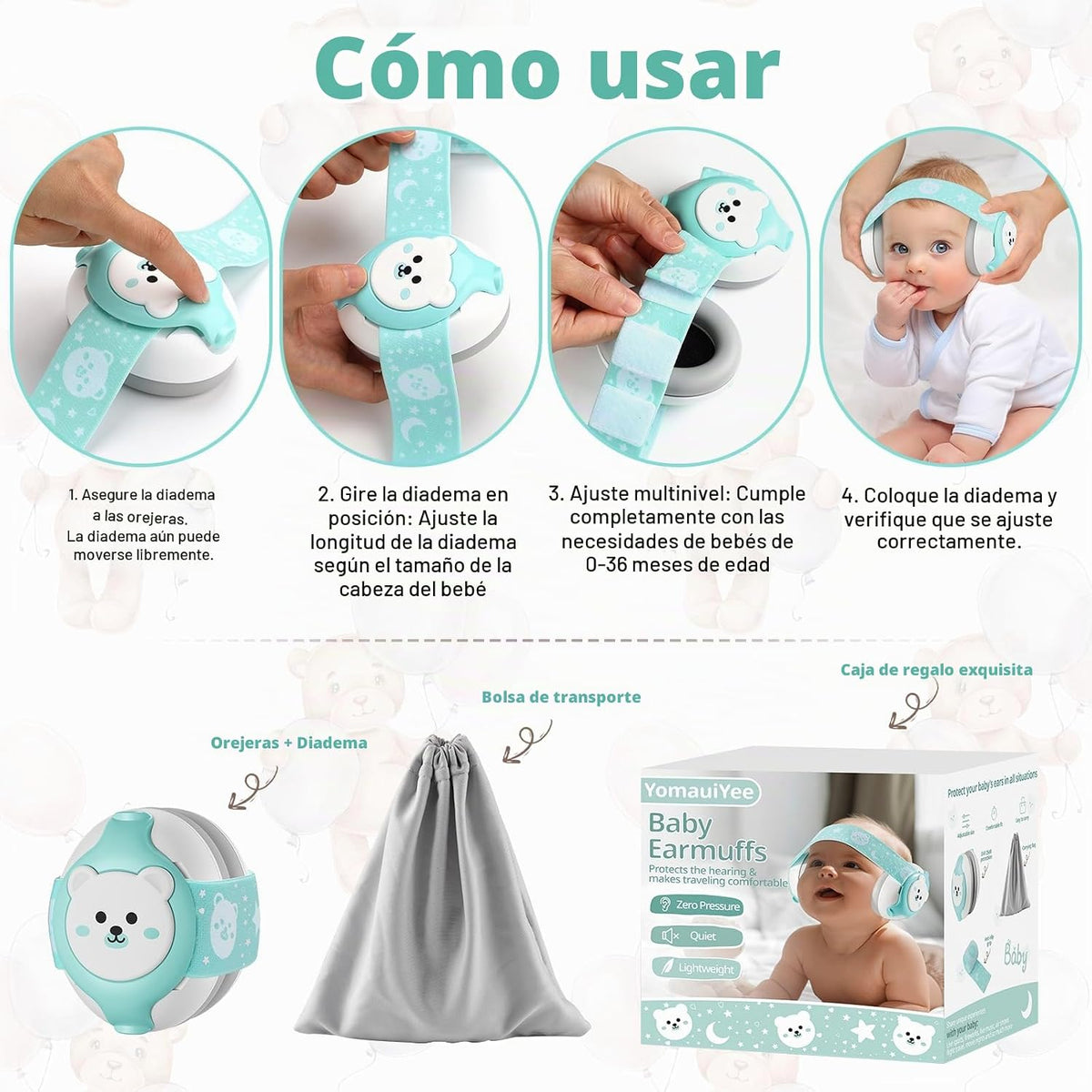 YomauiYee Auriculares para bebé, protección de oído infantil con ca...