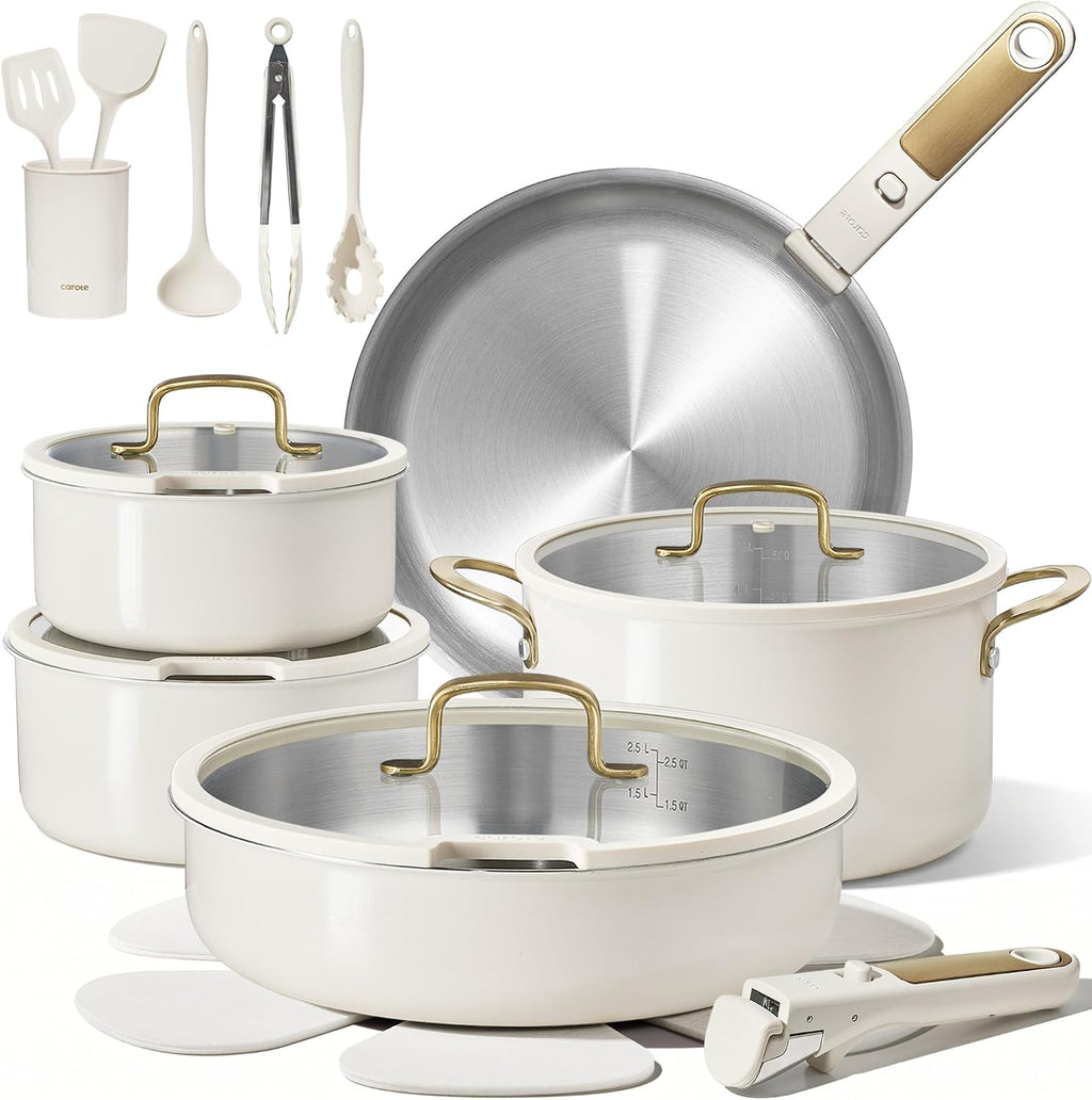 CAROTE Juego de 21 utensilios de cocina de acero inoxidable, juego...