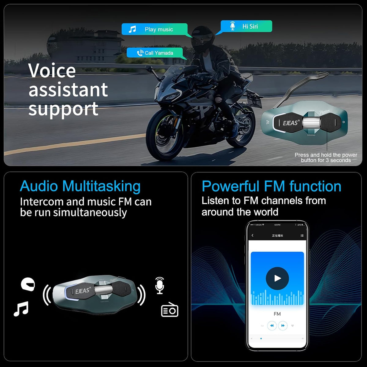 iSunergy X10 - Auriculares Bluetooth para casco de motocicleta, int...