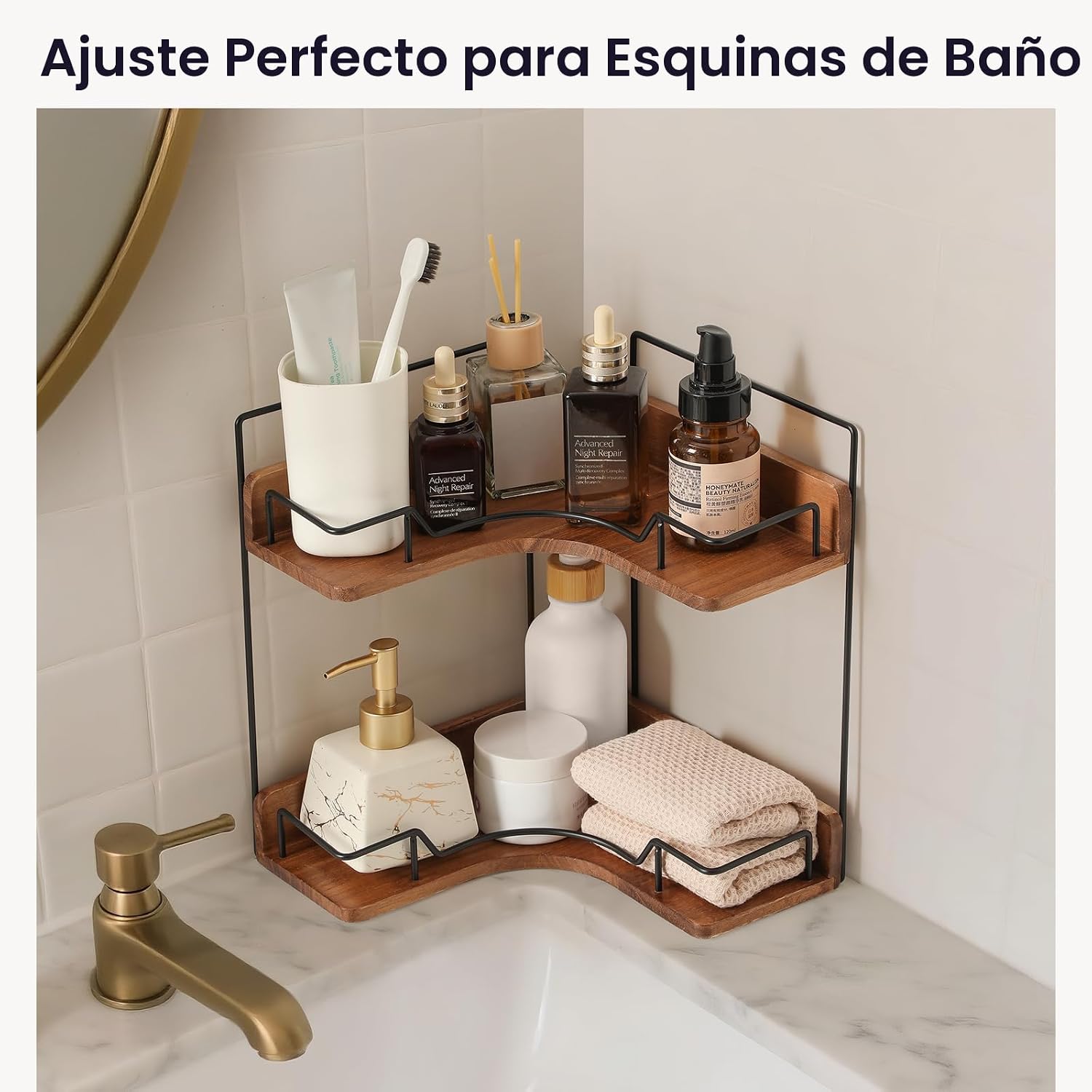 Snuvid Organizador de mostrador de baño de 2 niveles, estante esqui...