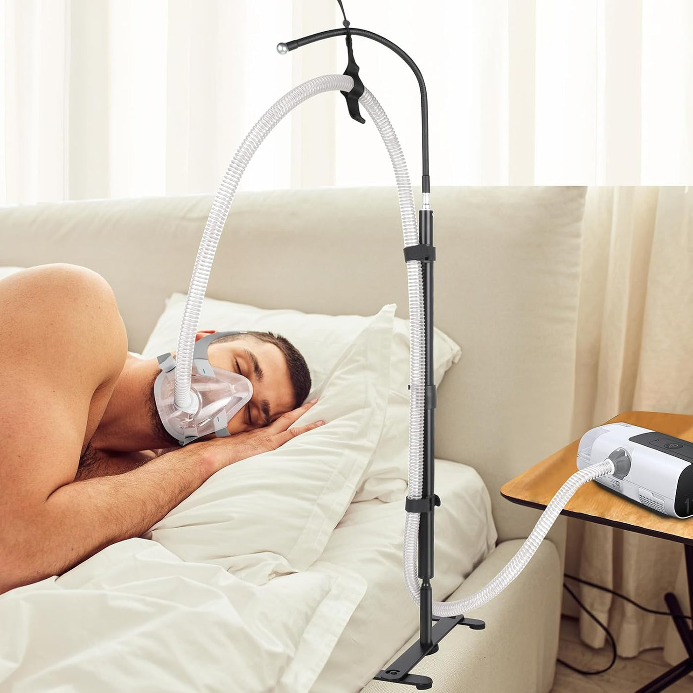 IKSTAR Soporte de manguera CPAP para cama, colgador retráctil de tu...