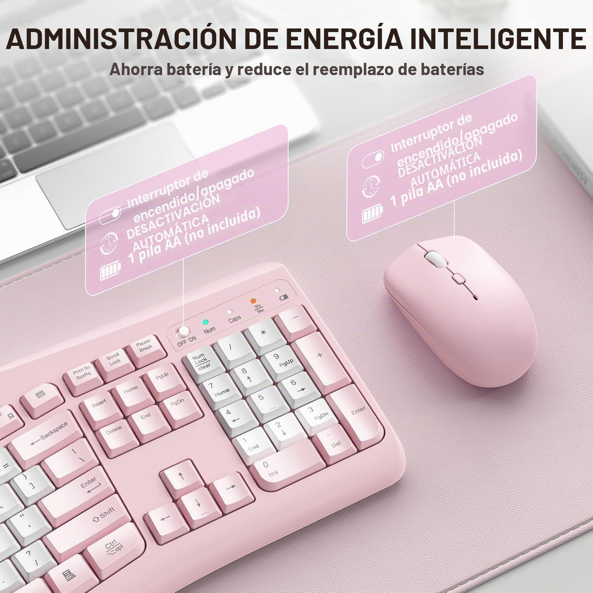 Combo de teclado y mouse inalámbricos, teclado silencioso ergonómic...