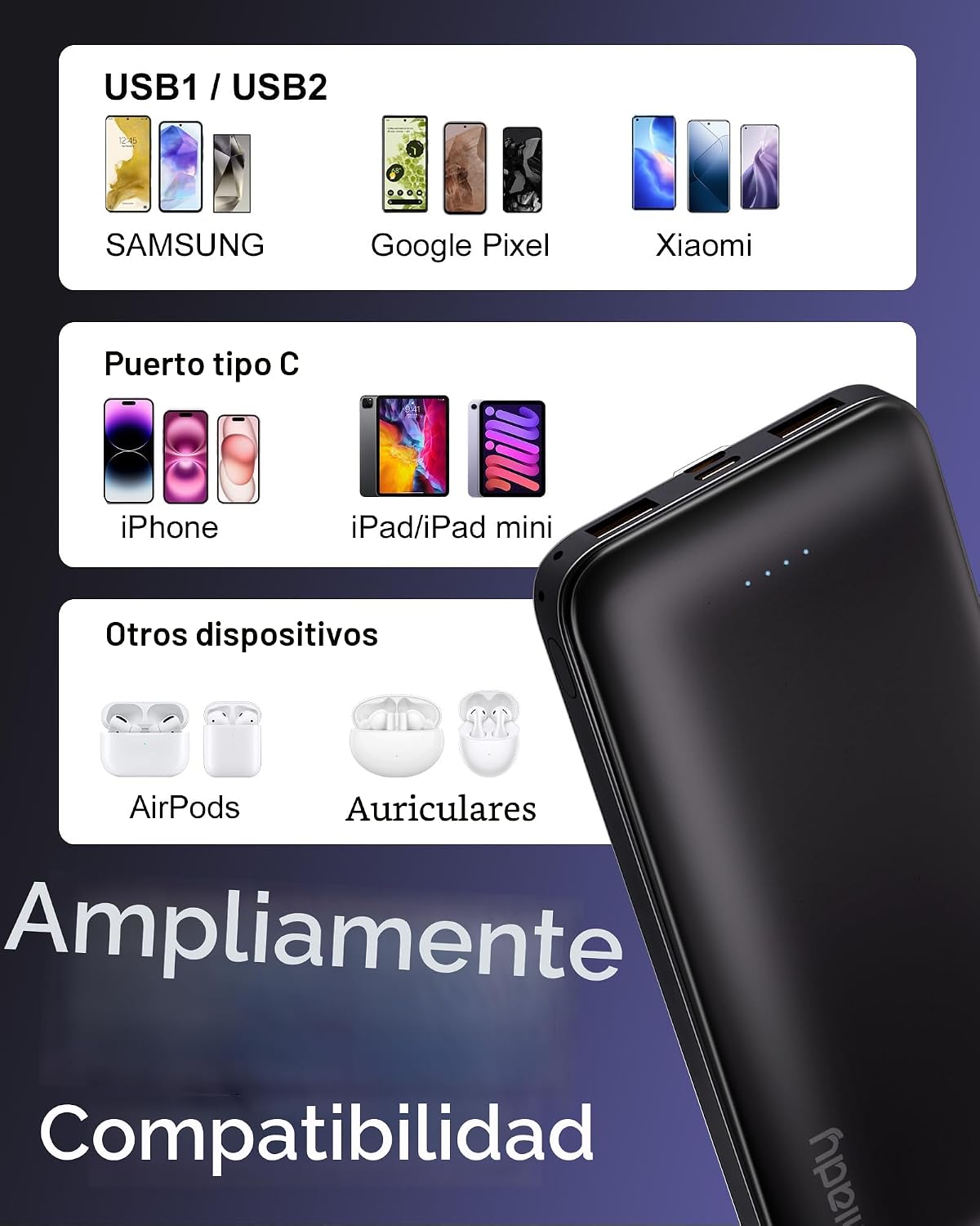 Miady Paquete de 2 cargadores portátiles, batería de viaje delgada...