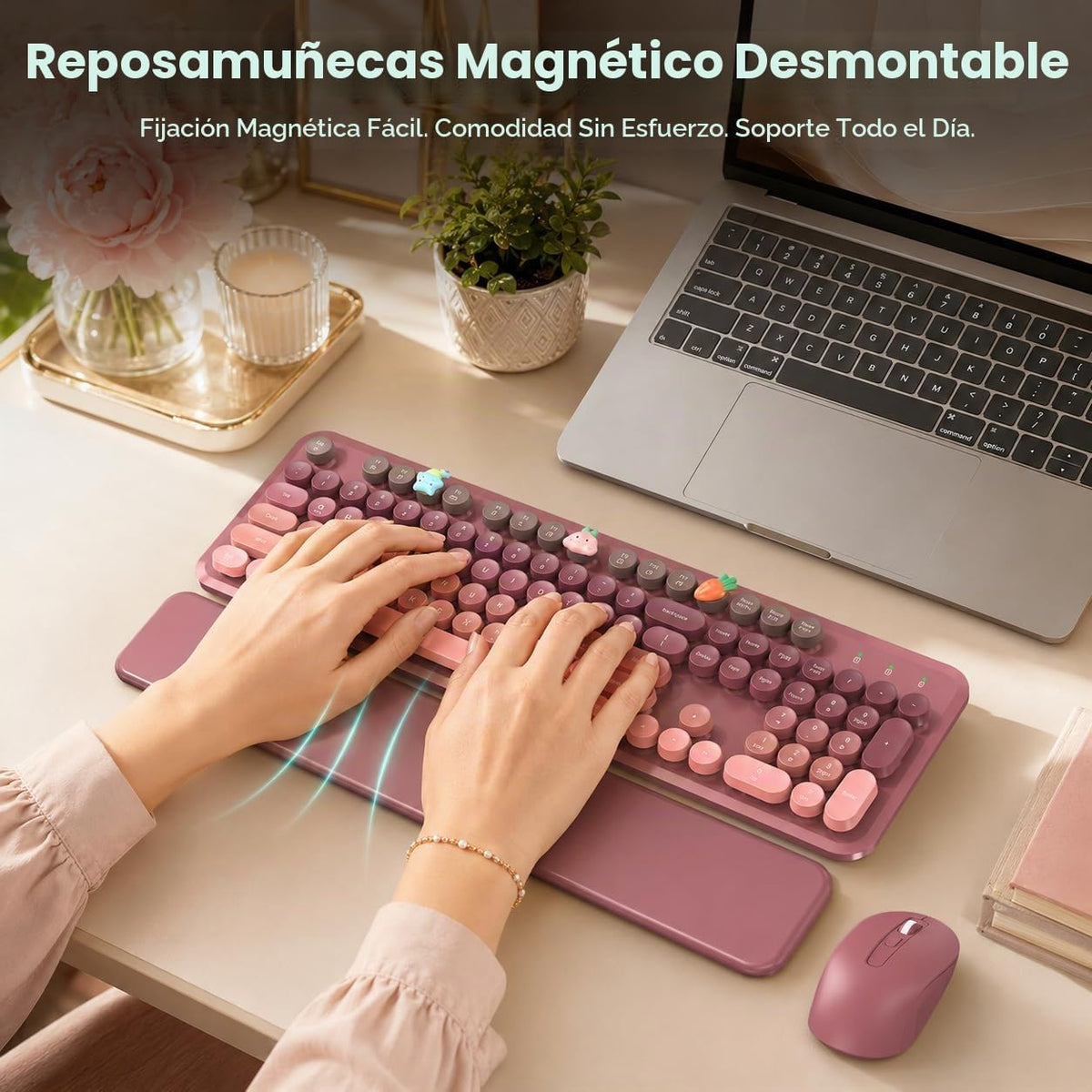 Combo de teclado y mouse inalámbricos, reposamuñecas magnético, ros...