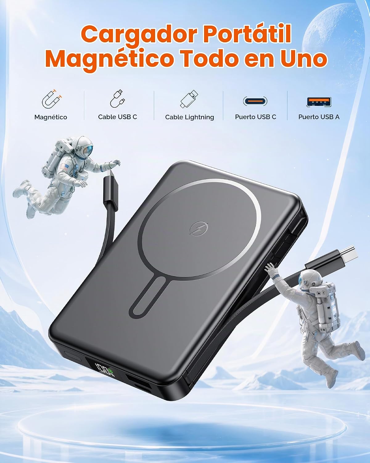 RONEGN Banco de energía 10000mAh carga rápida magnética inalámbrica...