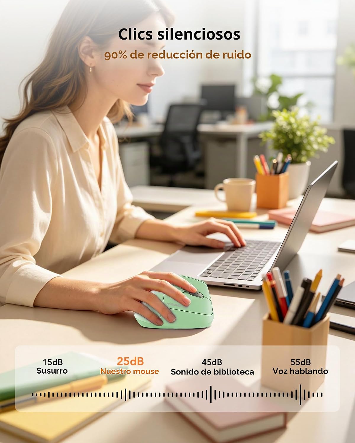 KYSONA Ratón de torre inalámbrico ergonómico de 57°, mouse Ergo sil...