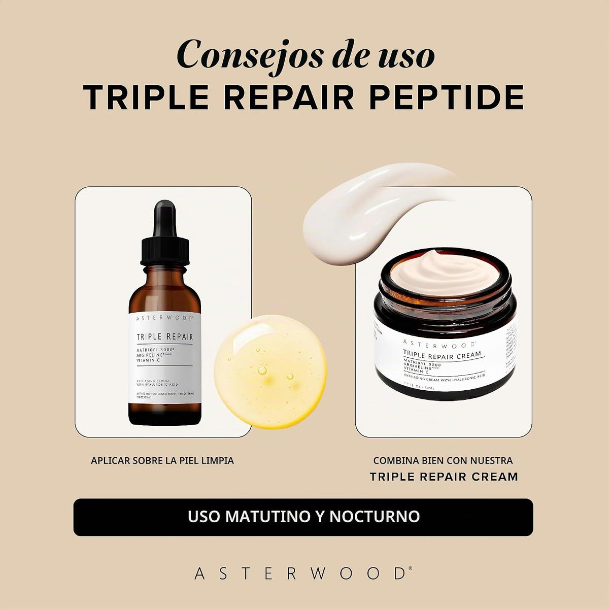 Suero peptídico triple reparación Asterwood, Matrixyl 3000, Argirel...