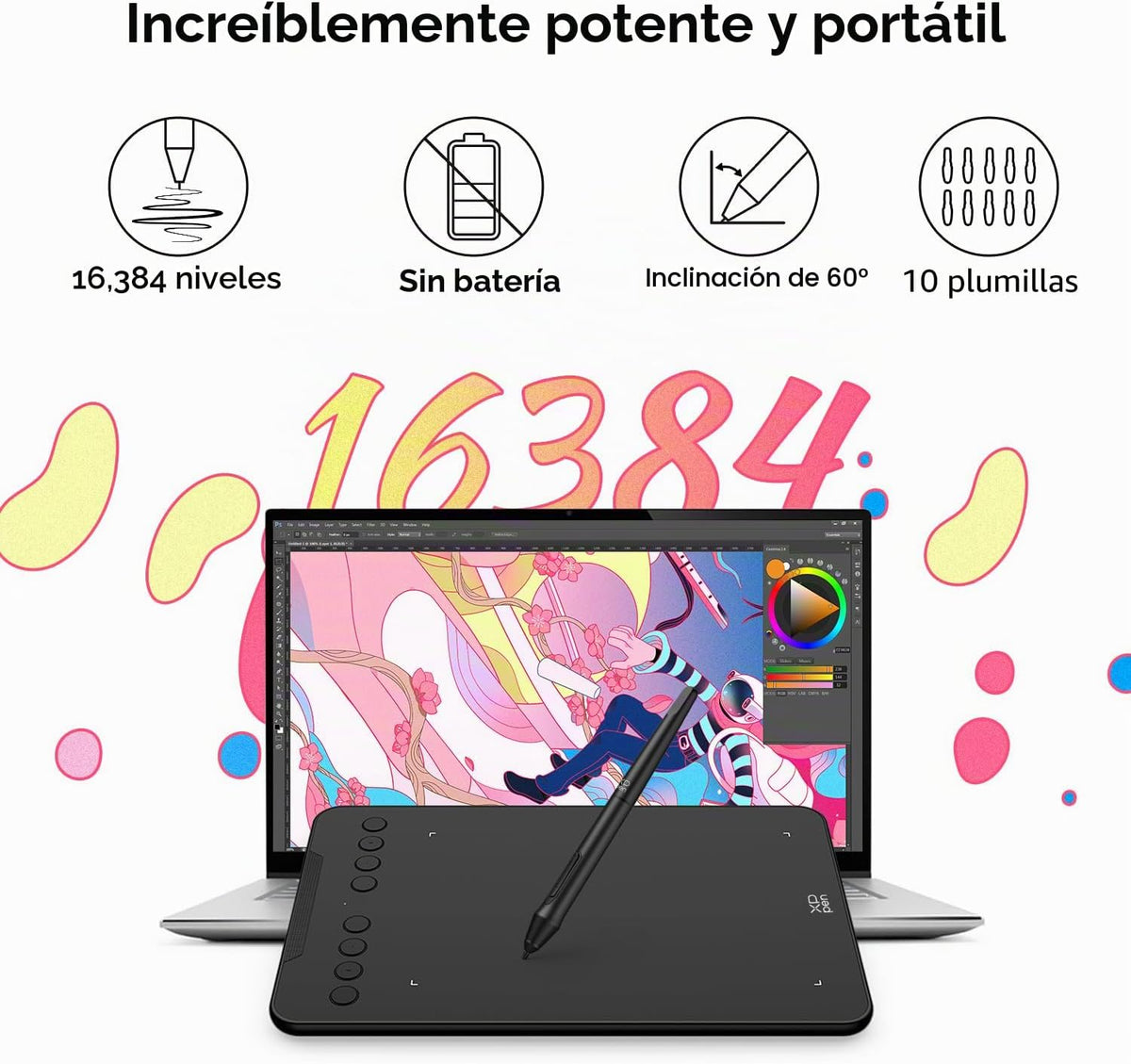 XPPen - Tableta de dibujo Deco Mini7 V2 actualizada, 16384 niveles...