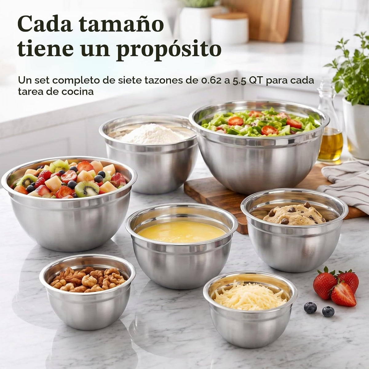 YUNNKEEY - Tazones para mezclar de acero inoxidable con tapas, jueg...