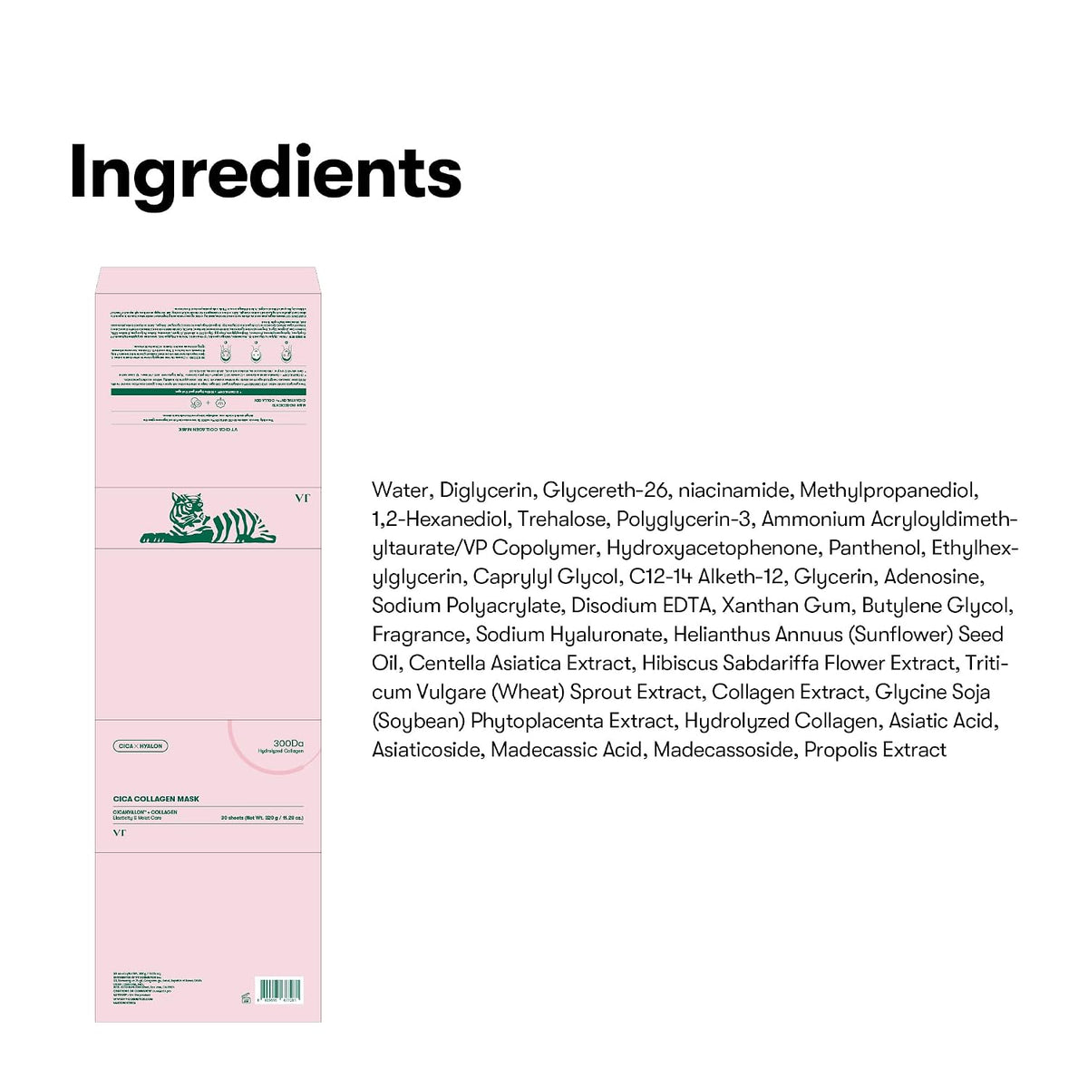 VT COSMETICS CICA Mascarilla diaria de colágeno, 30 mascarillas en...