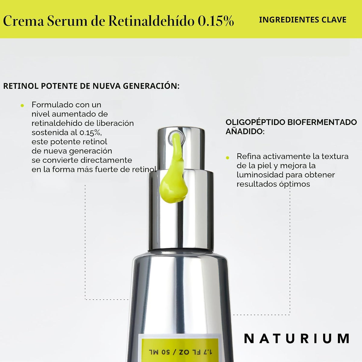 Suero de Crema de Reti Aldehído Naturium 0.15%, Suero Facial Potenc...