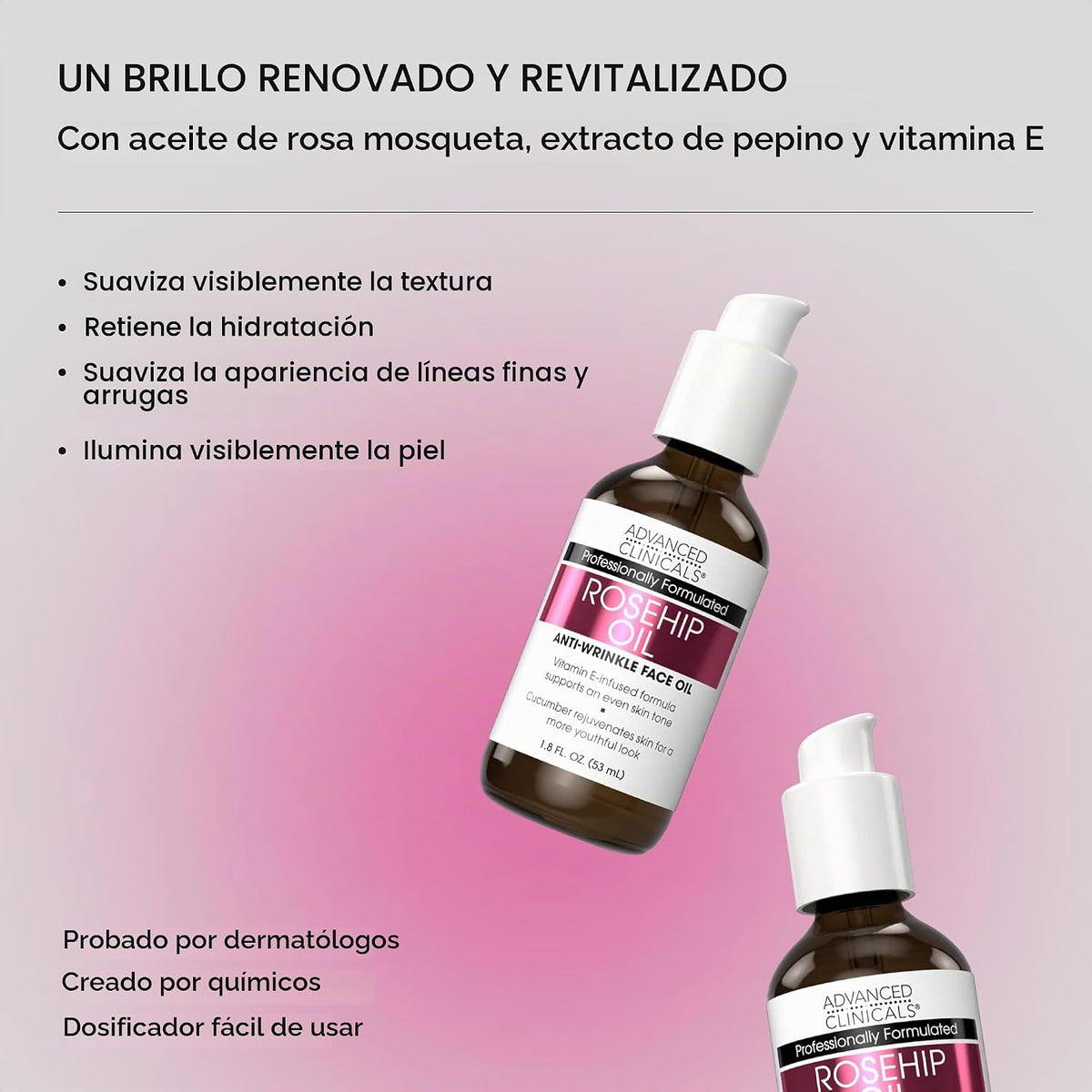 Advanced Clinicals- Suero facial hidratante de aceite de rosa mosqu...