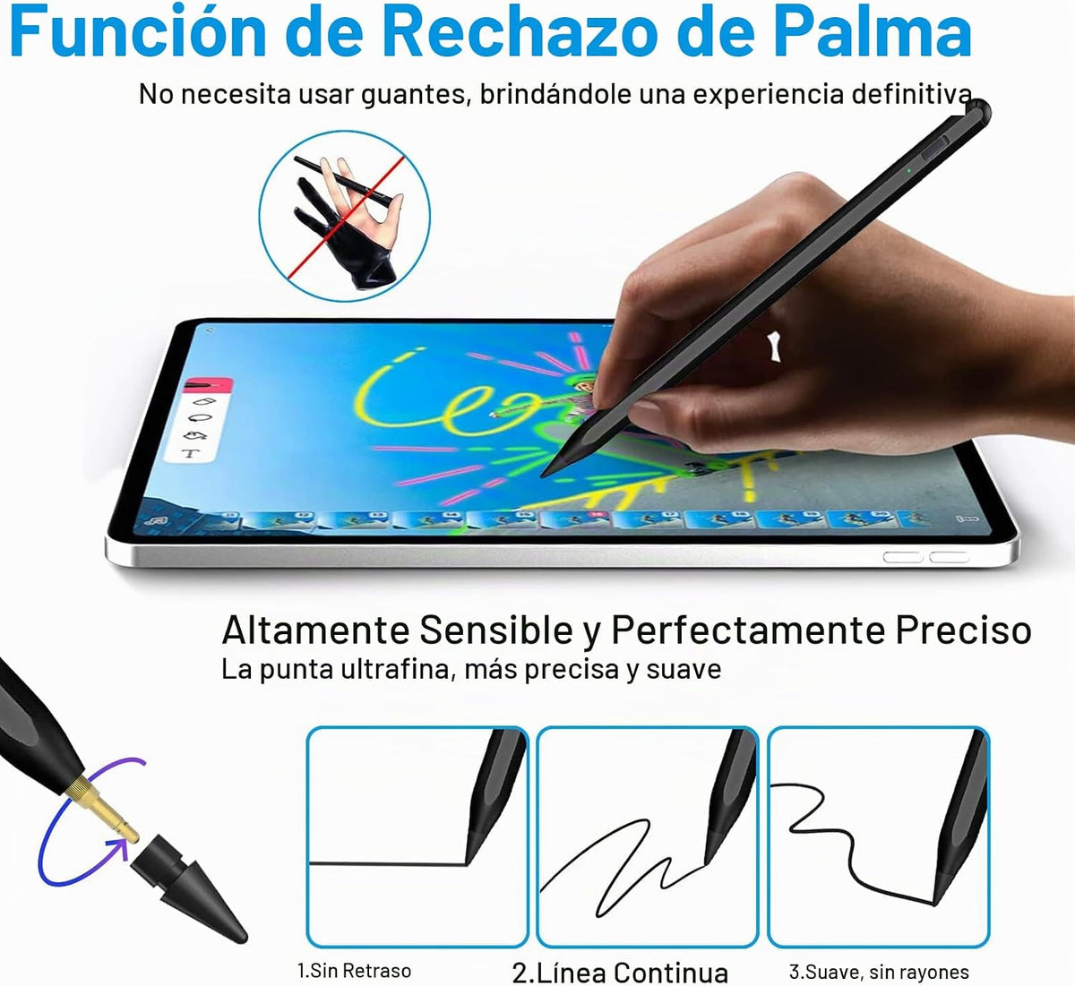 Lápiz capacitivo para iPad 2018-2025 con rechazo de palma, lápiz Ap...