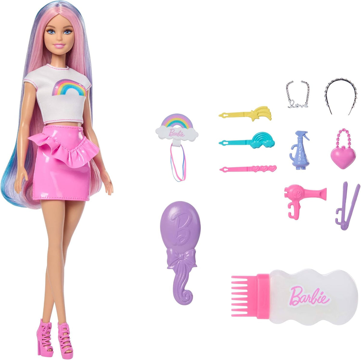 Barbie Muñeca de pelo Rainbow Sparkle y accesorios | Muñeca de moda...