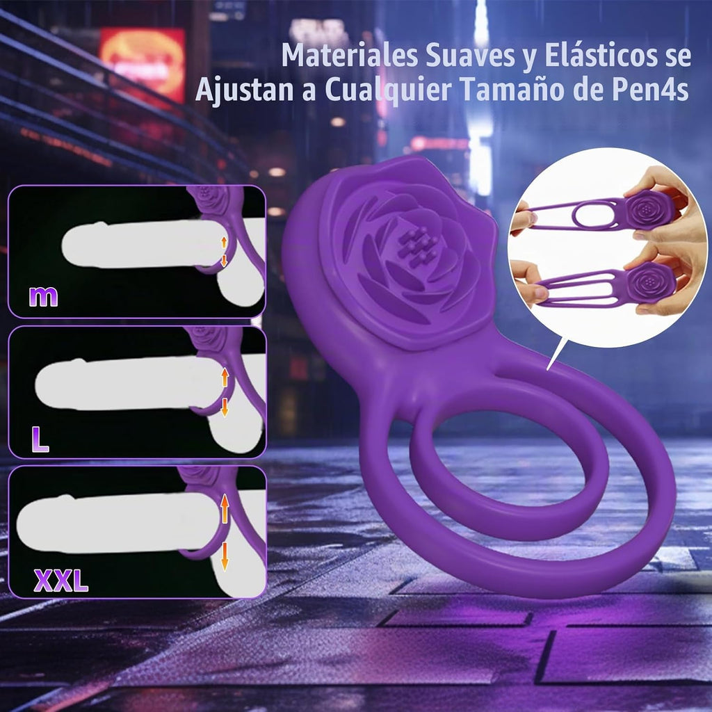 MOVGANI - Anillo vibrador para pene con estimulador de clítoris ros...
